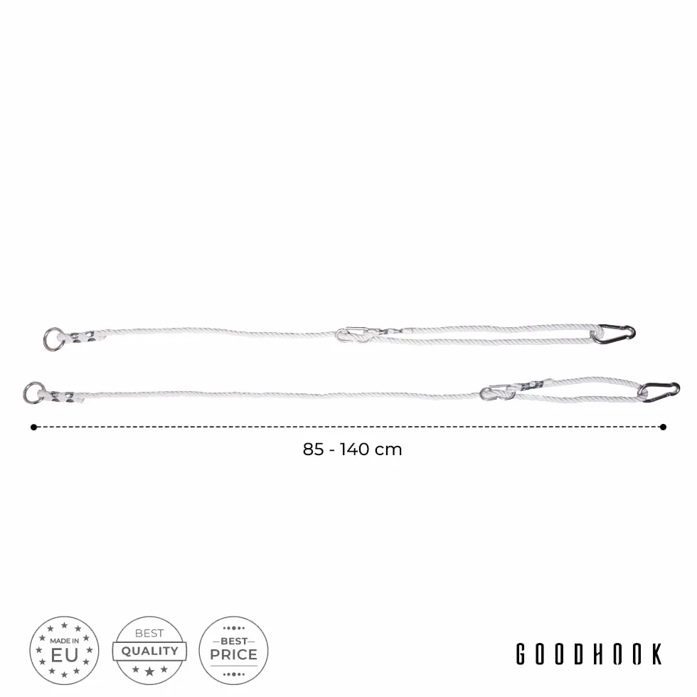 MAMOI® Lina do Huśtawki 85-140 cm | 2 x Regulowane Mocowanie z Karabińczykami | Naturalna Bawełniana Lina do Przedłużenia | Dla Dzieci | 100% ECO