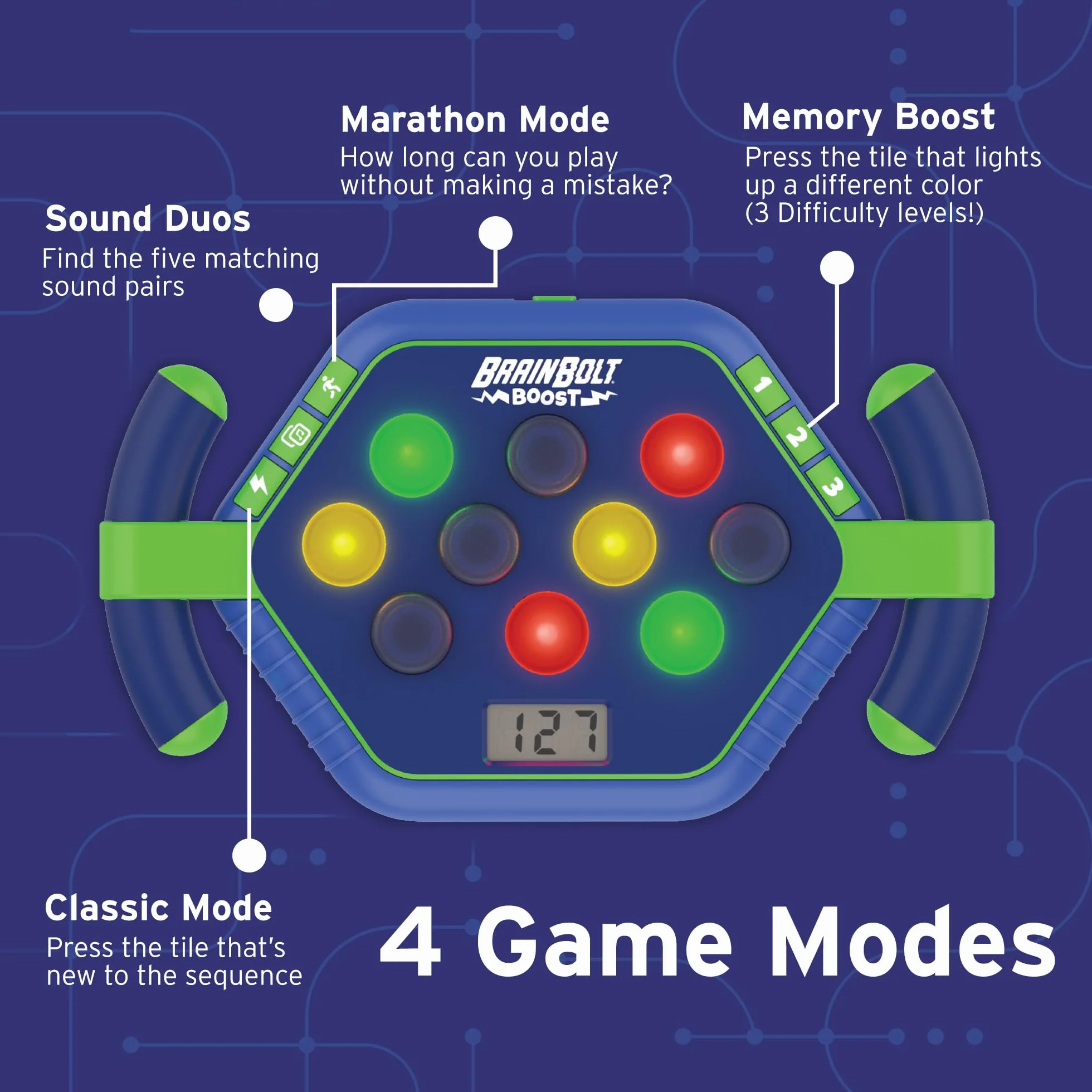 Learning Resources BrainBolt Boost, elektroniczna gra pamięci dla dzieci od 5 lat, 3 tryby gry, dla 1 gracza, gry podróżne dla dzieci