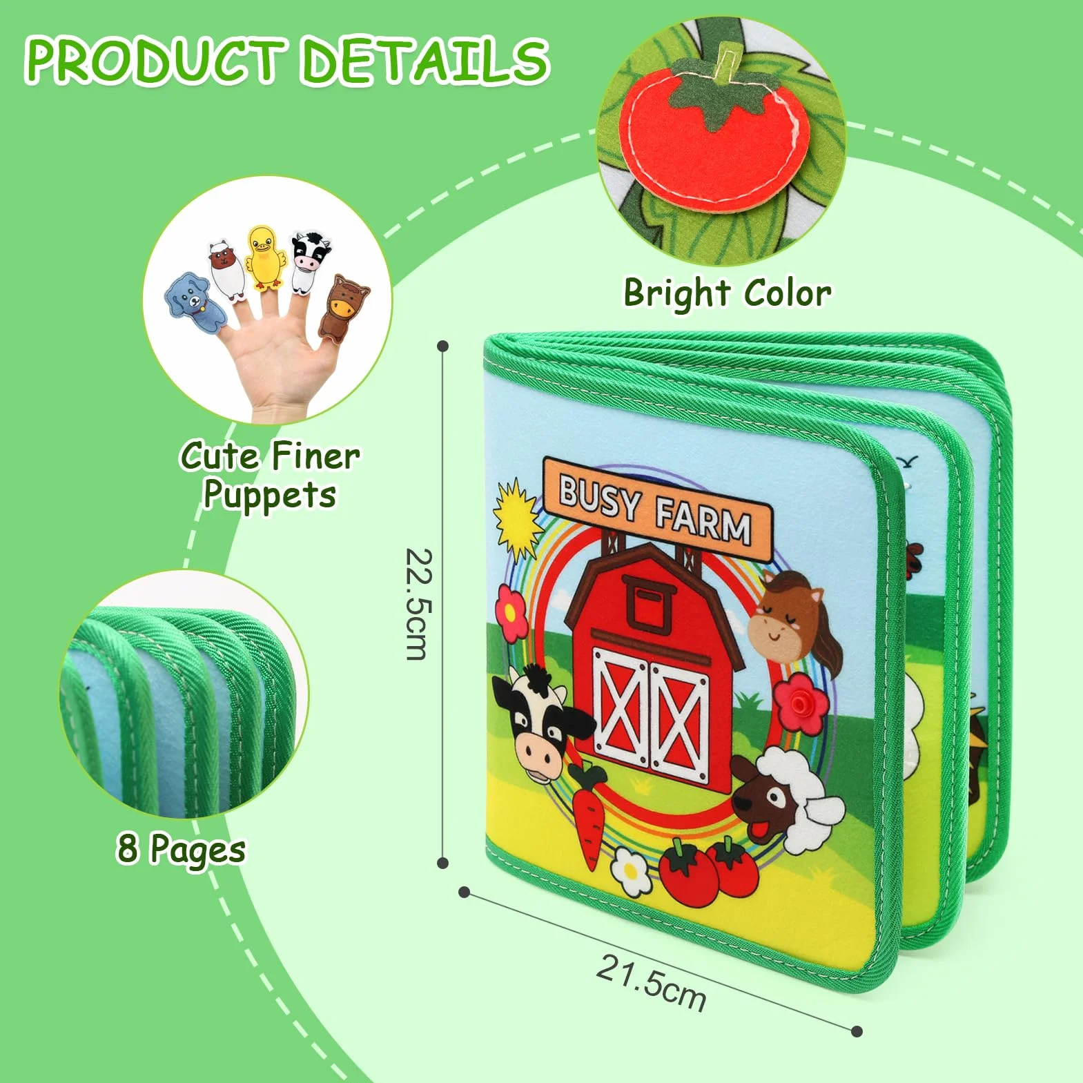 LEADSTAR Quiet Book Montessori zabawka dla małych dzieci, 18 w 1, z motywem gospodarstwa, sensoryczna książeczka Busy Book do podróży, samochodu, samolotu, motoryki precyzyjnej, zabawka Montessori od