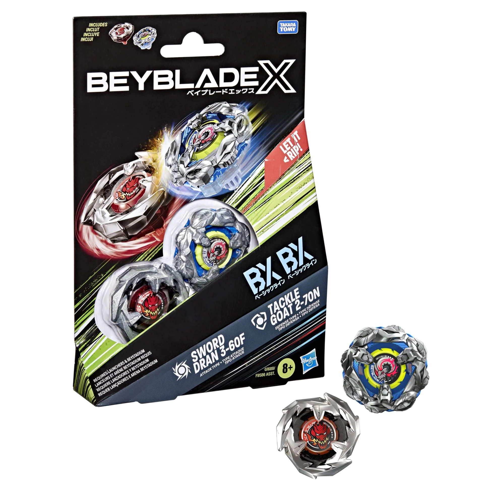 Dwupak bączków Beyblade X Tackle Goat 2-70N i Sword Dran 3-60F