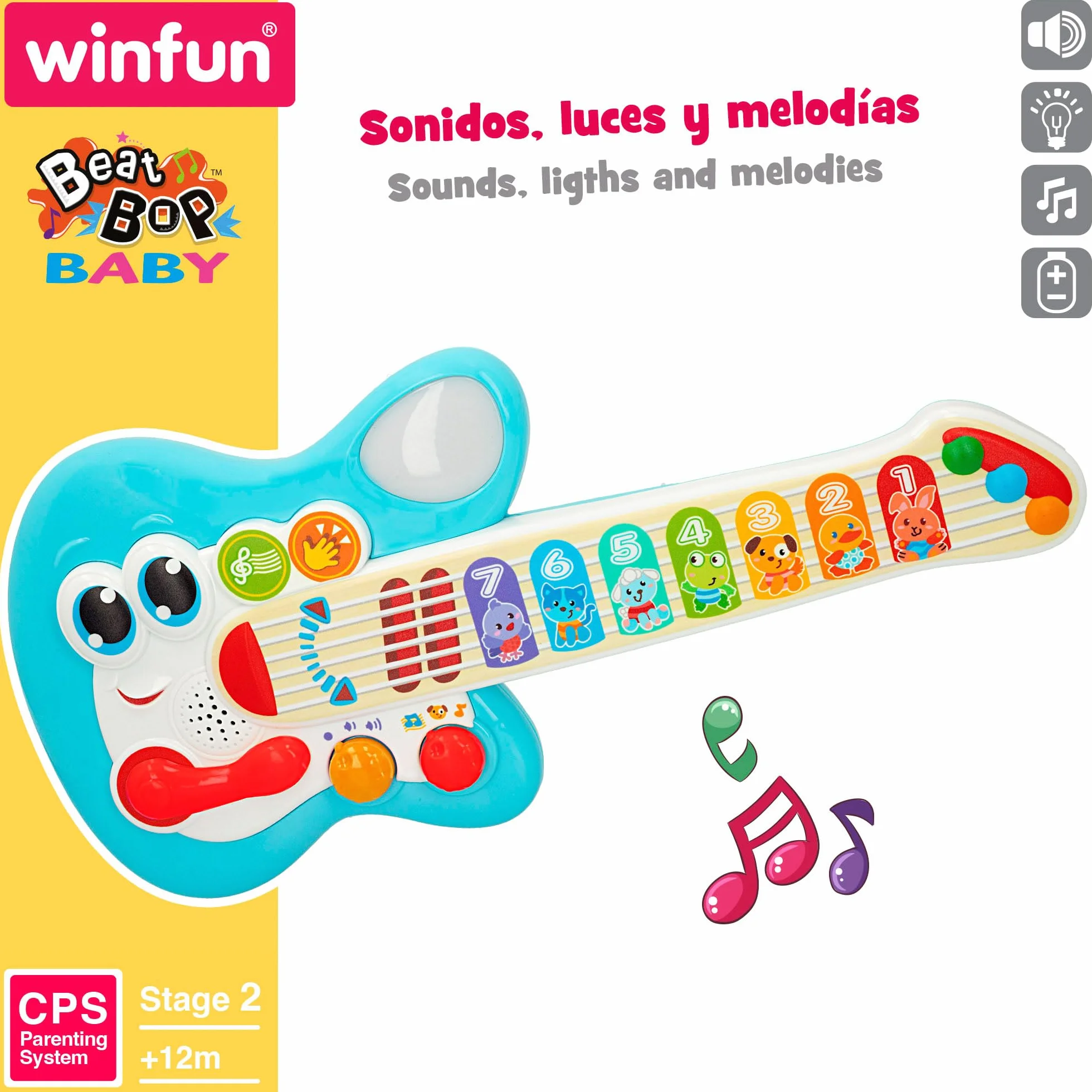Winfun Gitara elektryczna dla dzieci z muzyką, światłem i dźwiękiem, zabawka muzyczna, prezent dla dziecka 1 rok