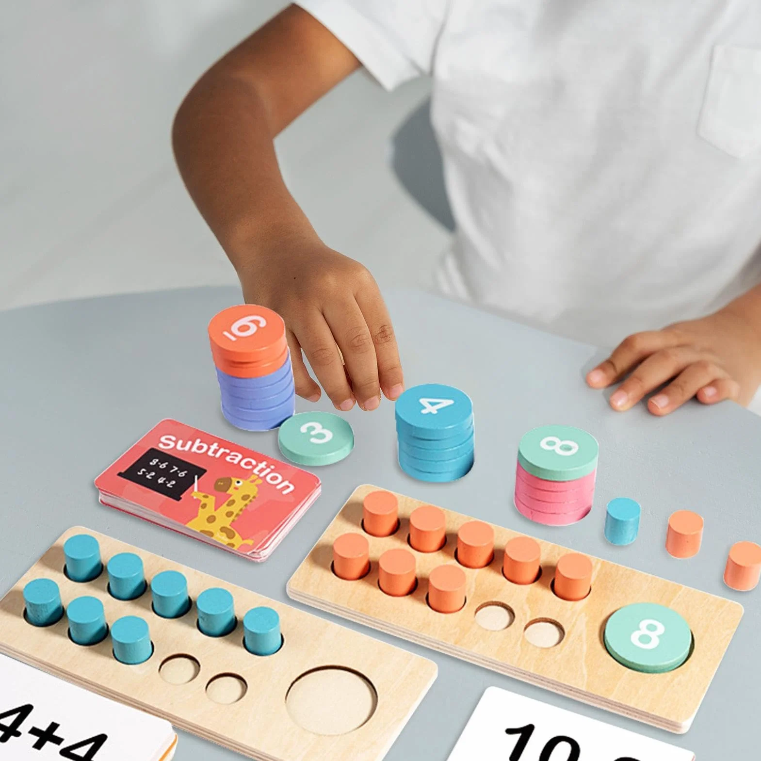 Drewniana deska z ramami, drewniana rama - Manipulacyjna taca matematyczna | Gra edukacyjna w domu dla przedszkola, szkoły podstawowej, klasy 1 i 2, do liczenia przez dodanie