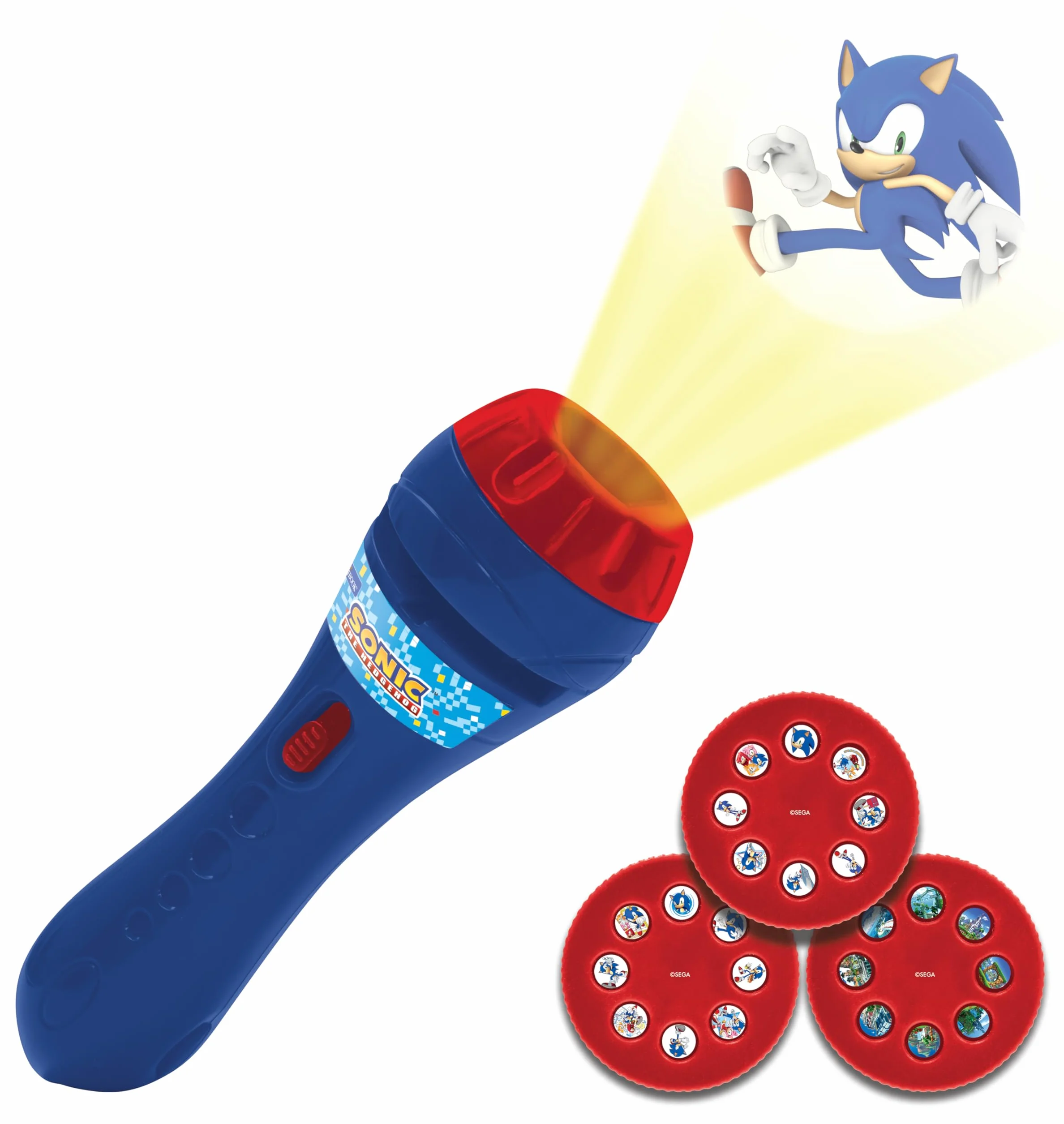 Lexibook LTC050SN Sega Sonic The Hedgehog, Projektor Opowieści i Latarka, Projekty 24 Obrazy ze Świata 3 Dyski, Czerwony, Niebieski