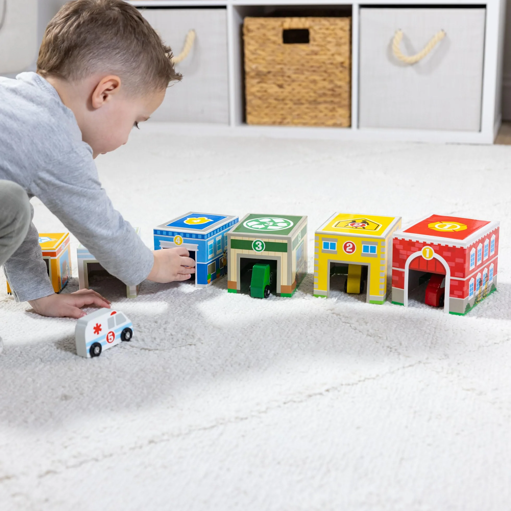 Melissa & Doug Nesting & Sorting Buildings & Vehicles, Wooden Toy & Trains, Trucks & Vehicles, 2+, Gift for Boy or Girl