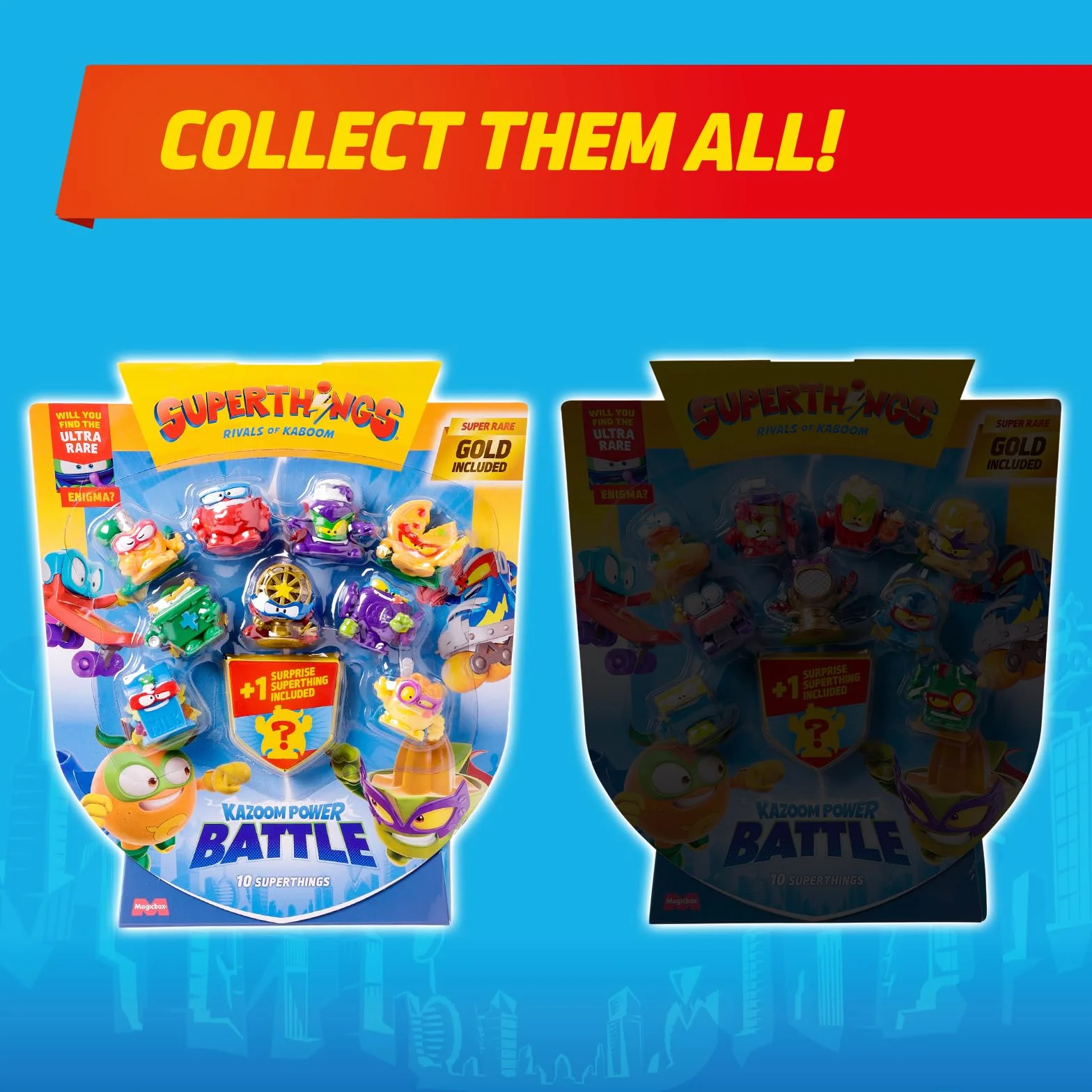 SUPERTHINGS KAZOOM POWER Battle – 10 Pack. Zawartość: 10 Superthingsów (1 niespodzianka i 1 kapitan w złotym kolorze). Zestaw 1 /2