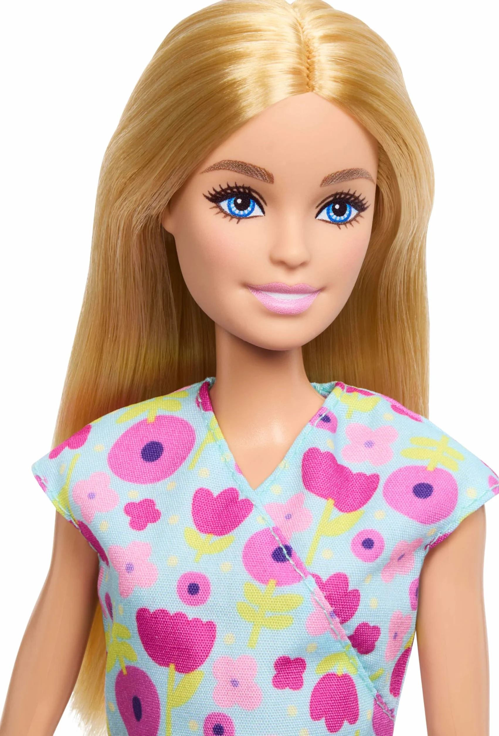 Barbie Kariera Pediatra Zestaw, lalka blondynka ubrana w strój lekarski, 2 lalki bobasy, stół do badań i akcesoria, zabawka dla dzieci 3+, JMK12