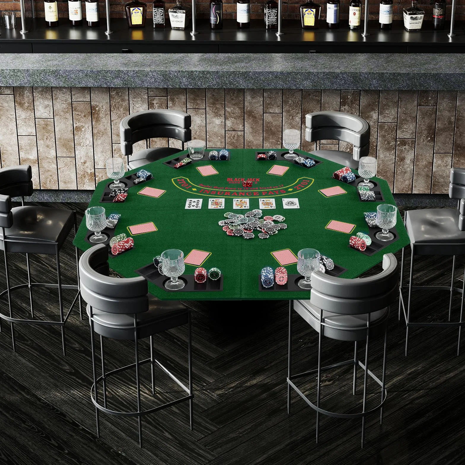 COSTWAY Texas Holdem mata do pokera, 120 x 120 cm, składana, dla 8 graczy, z uchwytami na napoje, dywan do pokera z torbą do przenoszenia, ośmiokątna, zielona