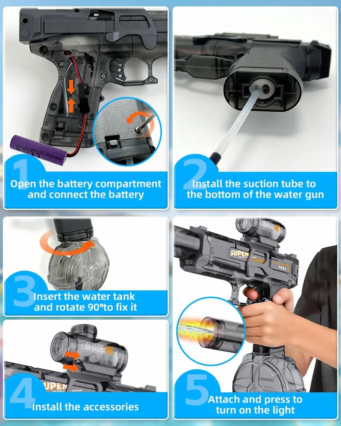 Elektryczny pistolet na wodę, 2 szt., w pełni automatyczny splasher, elektryczny pistolet na wodę dla dzieci i dorosłych, pistolet na wodę, pojemność 320 cmC, zabawka na lato
