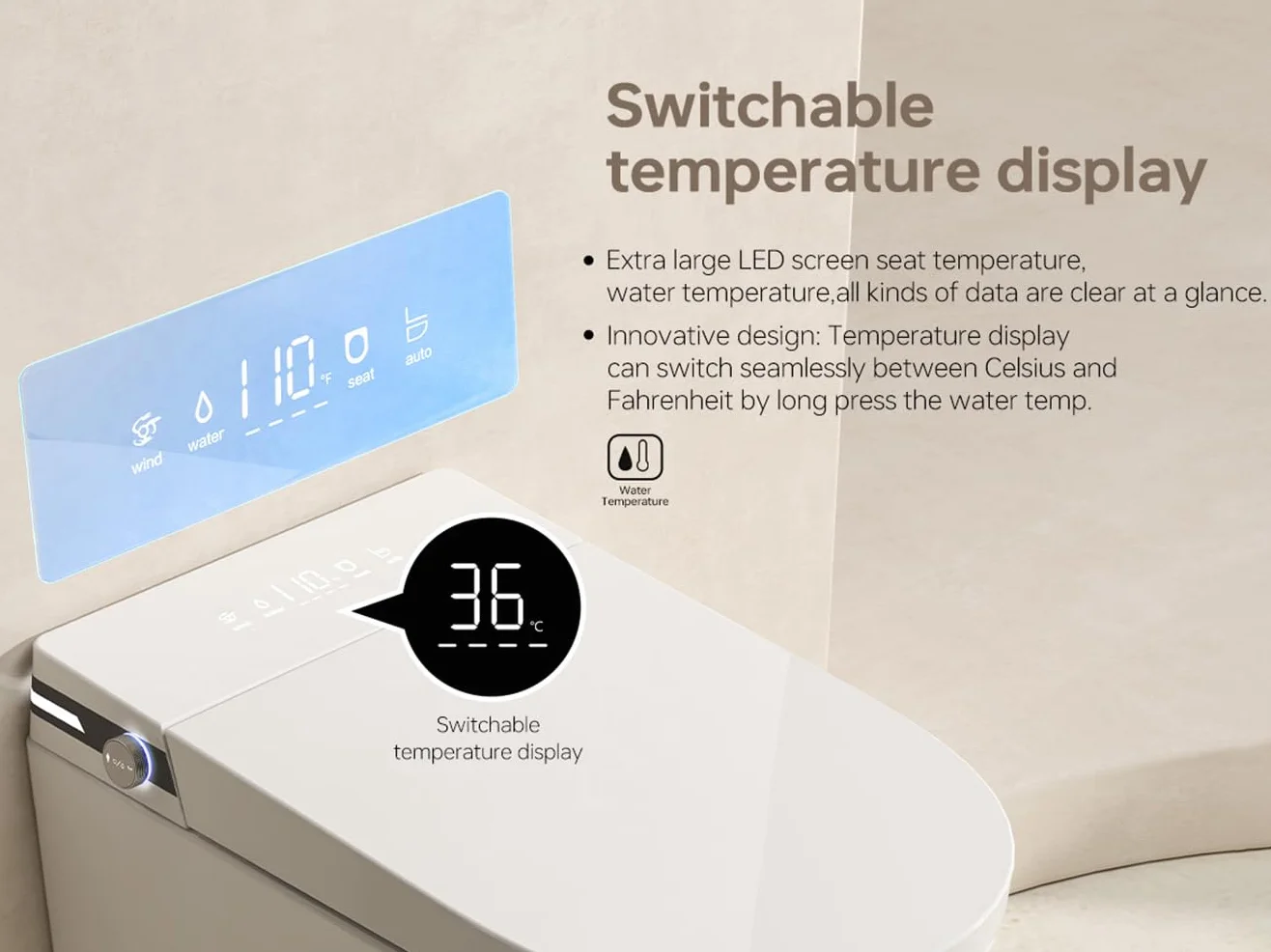 MEJE #T010G Kombinacja ścienna Smart WC z wbudowanym bidetem Podgrzewane siedzisko Suszarka na gorące powietrze Automatyczne otwieranie i zamykanie Zdalne sterowanie Lampka nocna Biała