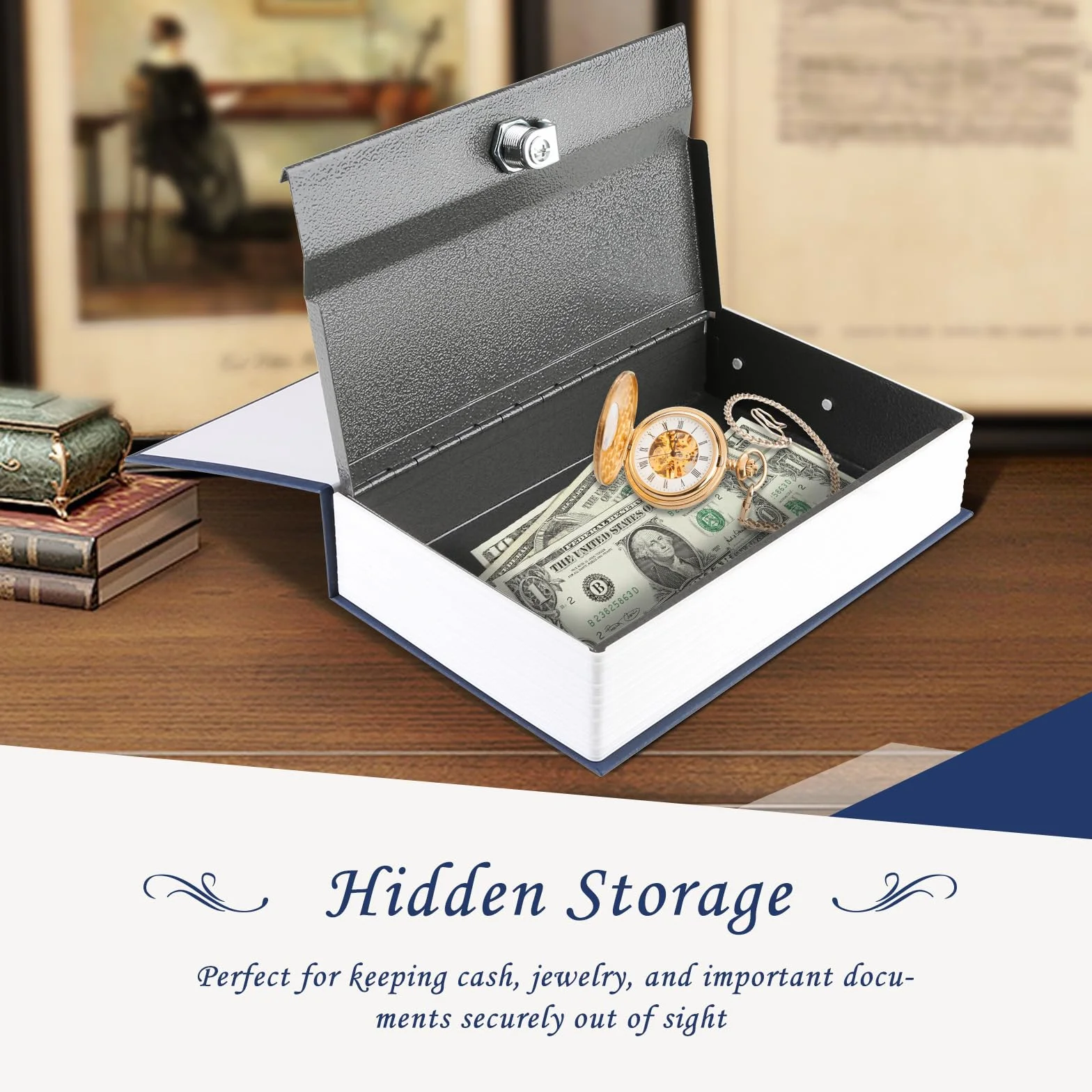 Sejf na książkę z blokadą na klucze, przenośne metalowe pudełko sejf, słownik dywersyjna książka sejf, Secret Book Hidden Safe, 9,5 "x 6,1" x 2,2"