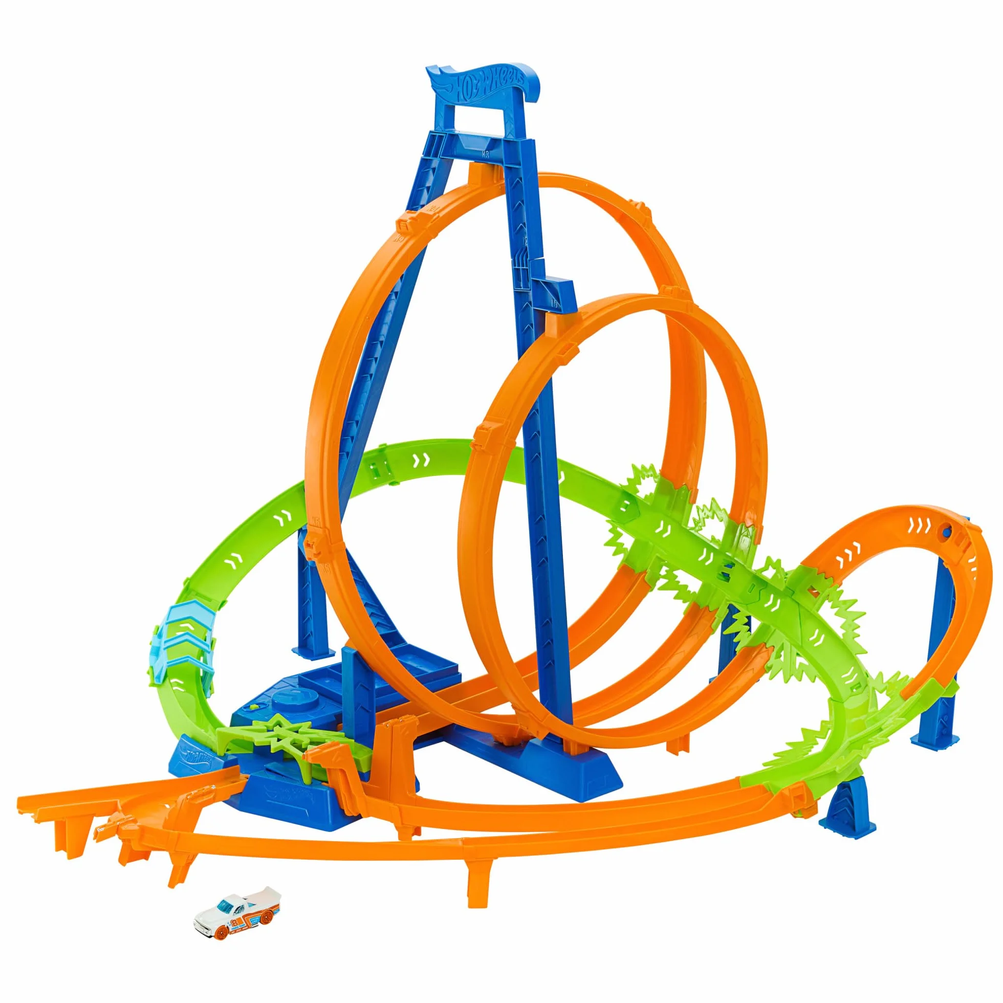 Hot Wheels - Epicka Pętla Kraks Zestaw z 5 strefami kraks, przyspieszaczem z napędem i 1 pojazdem Hot Wheels w skali 1:64, łatwe przechowywanie, HTP55
