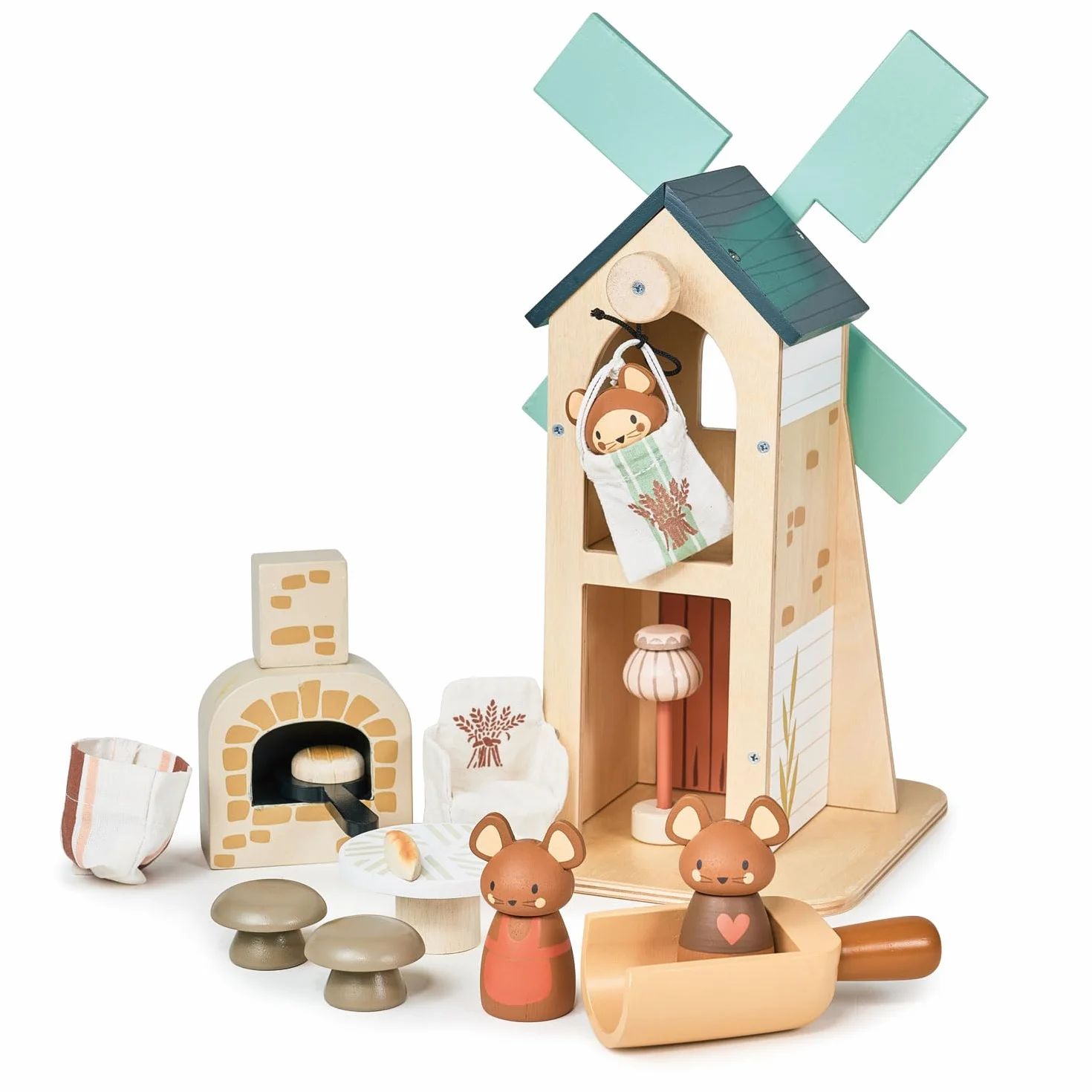 Tender Leaf Toys - Grosz wiatrak - Uroczy drewniany obrotowy wiatrak z rodziną zabawkowych myszy i akcesoriów, pomysłowa zabawka-rozwijanie kreatywnego opowiadania historii -