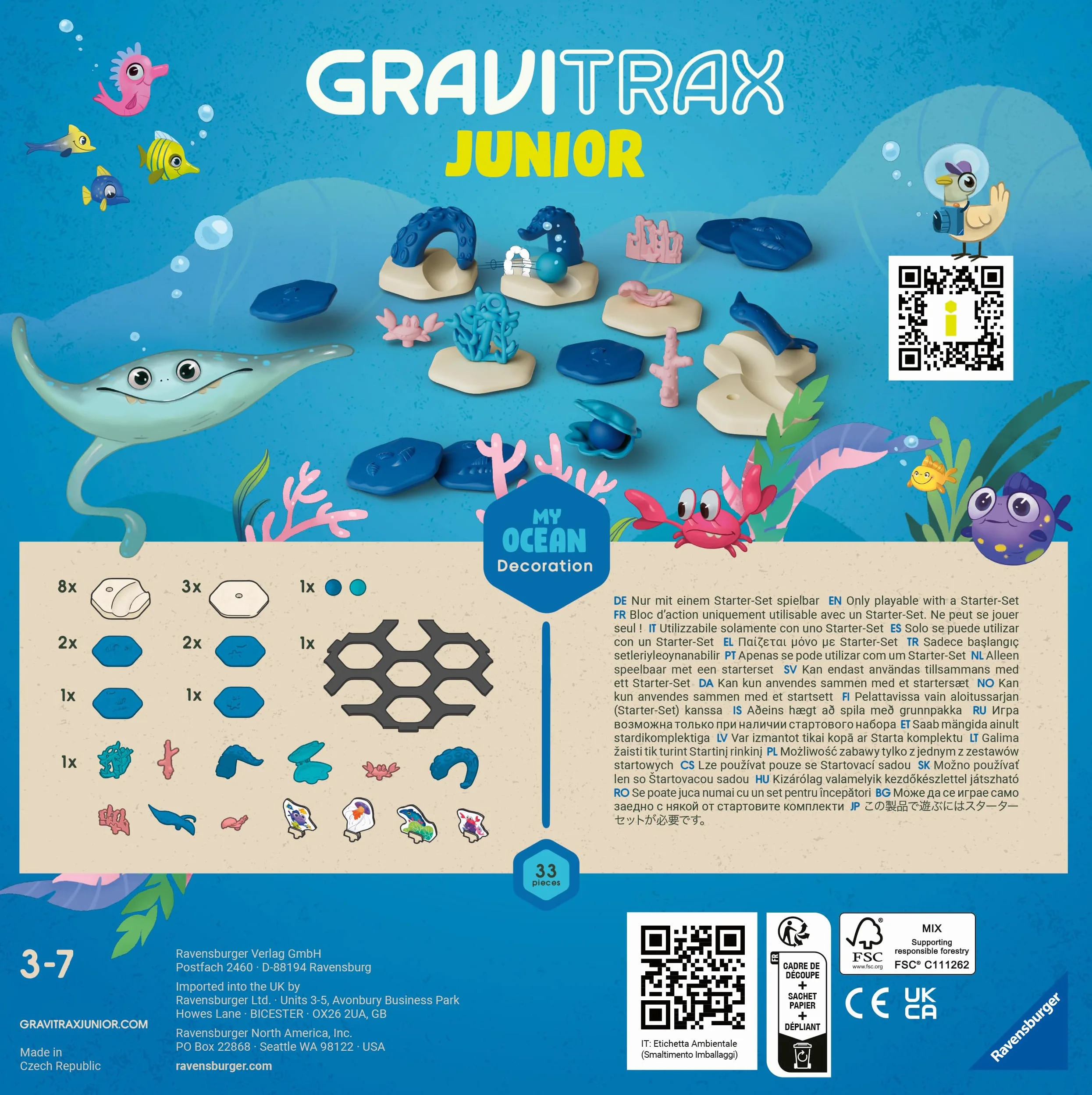Ravensburger Gravitrax Junior Extension Ocean Gra, Wielokolorowy, 22,2 x 22,2 x 4,8 cm