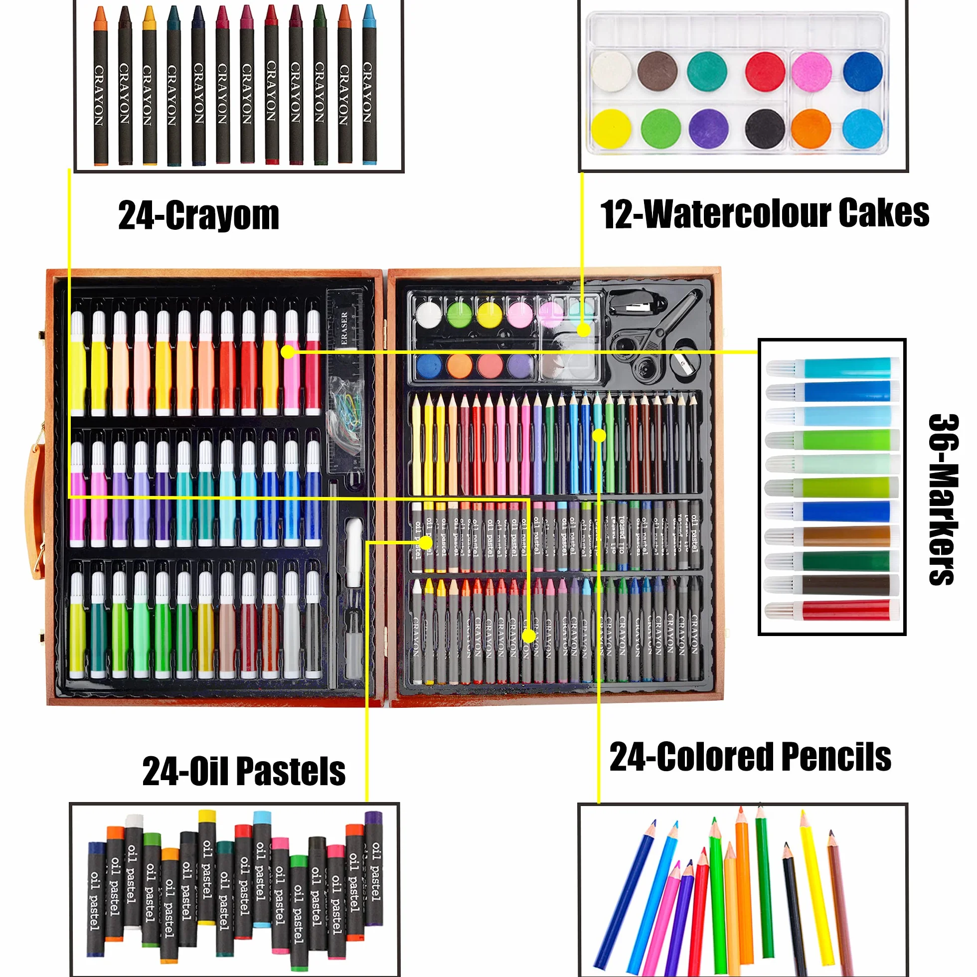 KINSPORY 150 PCS Zestaw artystyczny dla dzieci, Deluxe Pudełko do malowania, Kolorowanie Rysowanie Przybory artystyczne Prezent dla artystów Nastolatki Chłopcy Dziewczynki 4 5 6 7 8 9 10 11 12