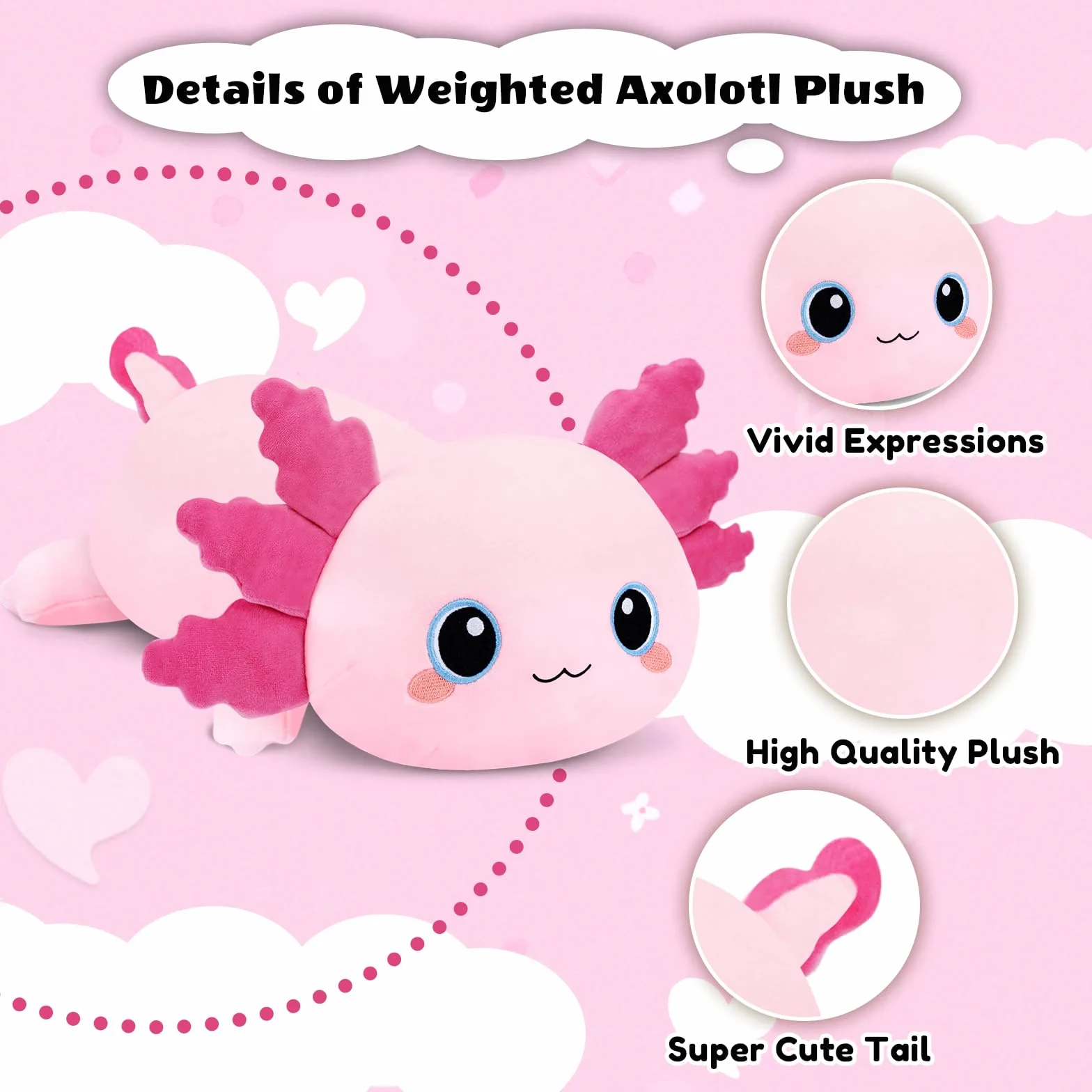 SQEQE Maskotka Axolotl, Kawaii pluszowa zabawka o wadze, miękka pluszowa zabawka jako prezent dla dzieci i dorosłych, 60 cm