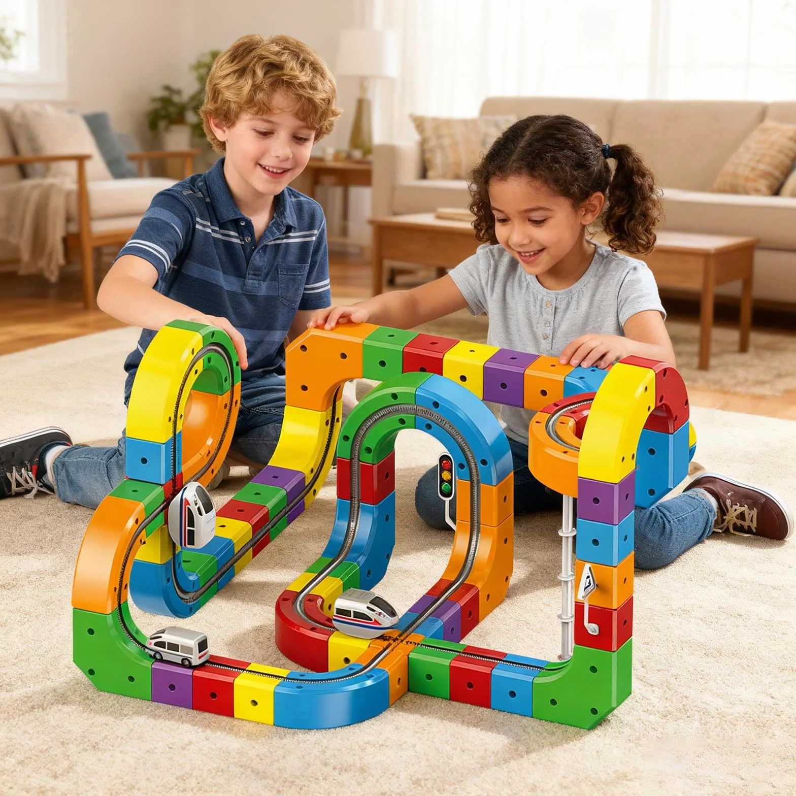 Clickrail Zestaw Elektrycznej Kolejki, Cubix 3D, Klickrail Cube Track Trasami 3D opartymi na grawitacji, Klocki Magiczne i Zasilany Pociąg, Elektryczna Kolejka dla Dzieci, Idealny Prezent (123 Sztuk)
