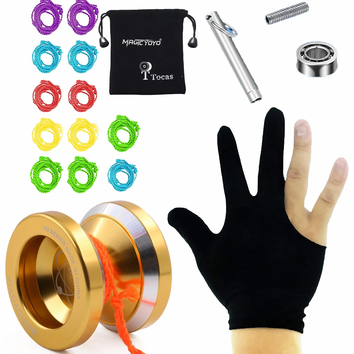 MAGICYOYO Profesjonalne jojo i nieresponsywne jojo dla dzieci, nastolatków, dorosłych – Magic Yoyo N8 Responsive Jo-Jo metal z odpornymi łożyskami + usuwacz + 10 strun jo-jos, złoto