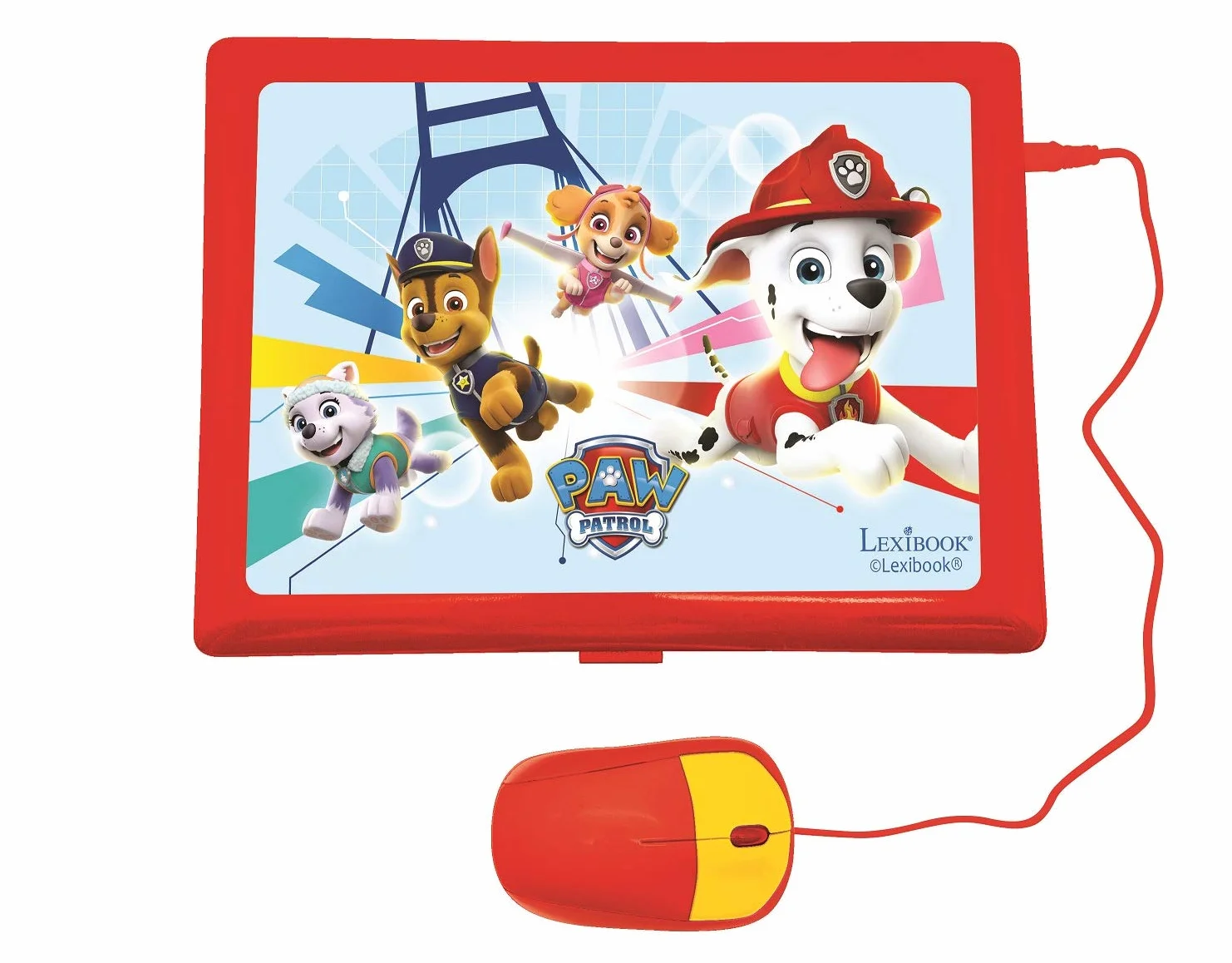 Lexibook, Psi Patrol, Laptop Edukacyjny i Dwujęzyczny w Języku Niemieckim, Angielskim, Zabawka dla Dzieci, 124 Aktywności, Gry Edukacyjne i Muzyka, Czerwony, Niebieski, JC598PAZi3