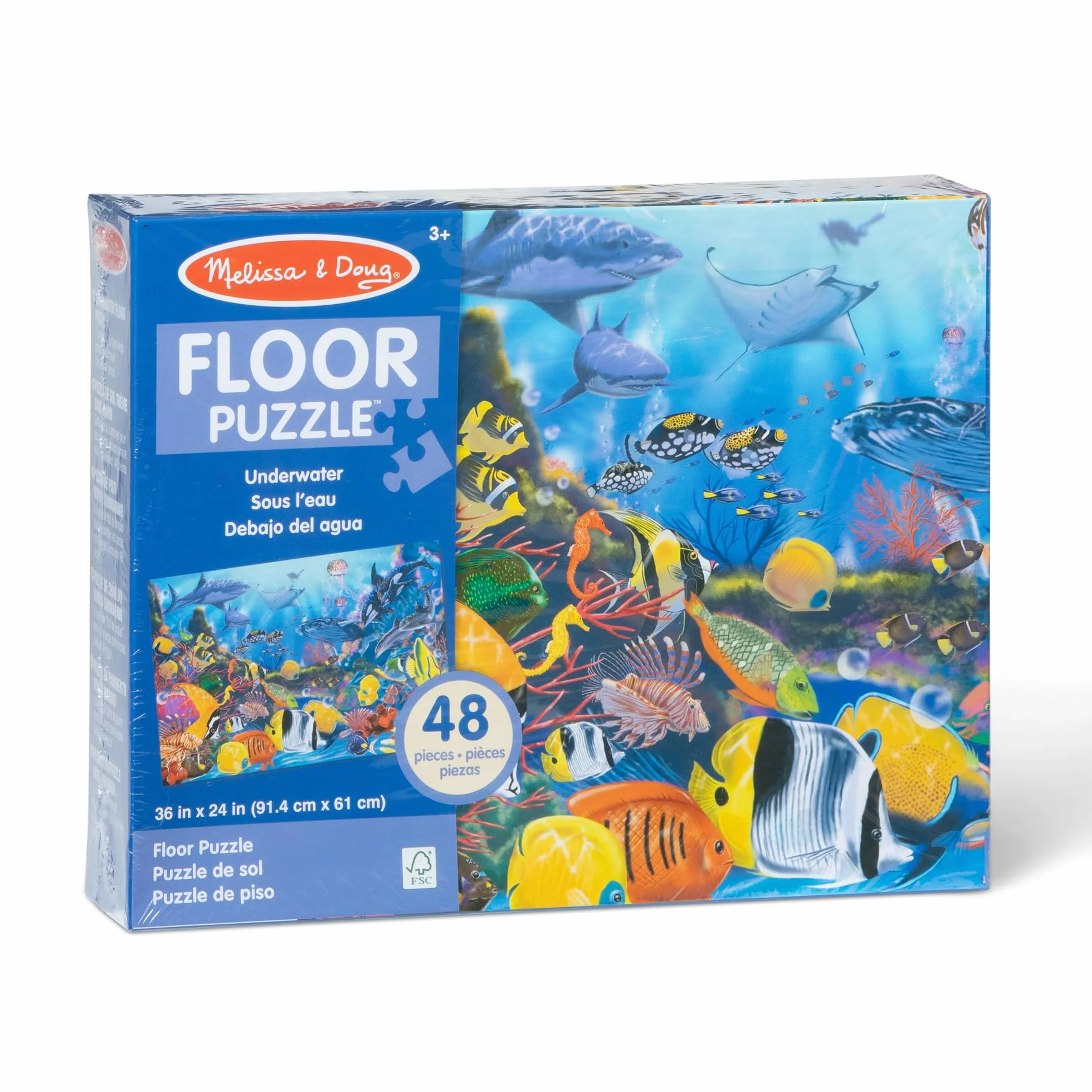 Melissa & Doug Underwater Ocean Floor Puzzle (48 pcs, 2 x 3 feet) Toddler Floor Puzzle, Ocean Animals Puzzle for Kids 3+ - FSC-Certified Materials