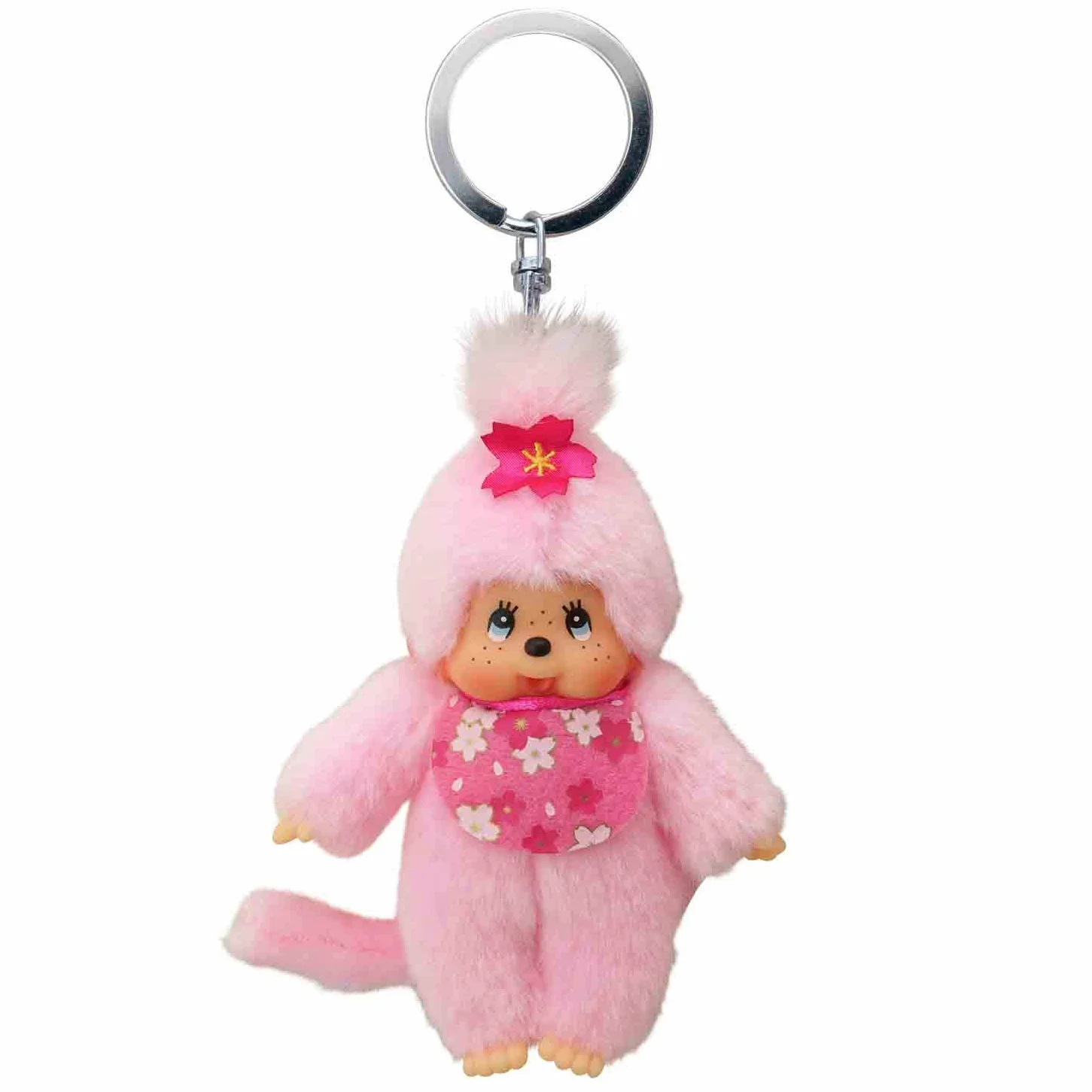 Sekiguchi 242467 - oryginalny Monchhichi dziewczęcy kwiat wiśni jako breloczek do kluczy, ok. 10 cm duży wisiorek z różowego pluszu do plecaków, toreb i teczek