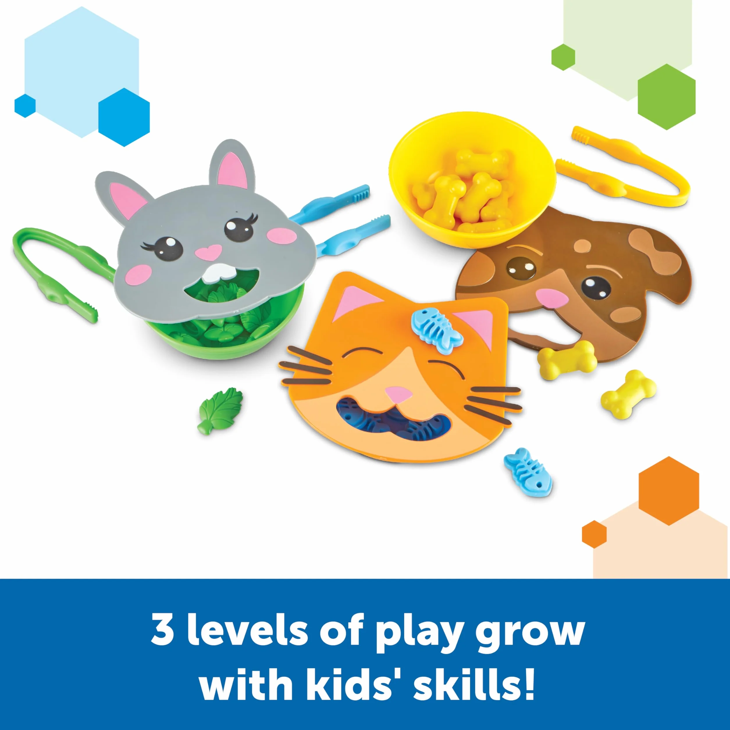 Learning Resources Fine Motor Feeding Friends, 39 sztuk, dla dzieci w wieku od 3 lat, zabawki dla maluchów, zabawki Montessori, zajęcia edukacyjne w wieku przedszkolnym