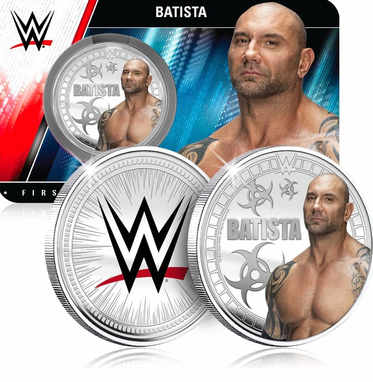 FANTASY CLUB Batista WWE 32 mm Oficjalna moneta kolekcjonerska – hołd dla zwierząt i wielokrotny mistrz świata – edycja limitowana dla fanów i kolekcjonerów