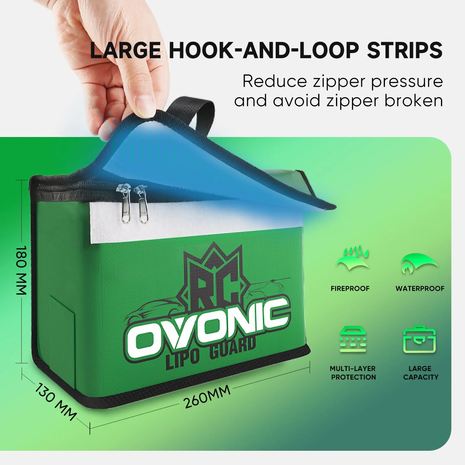 OVONIC Lipo Safe Bag Ognioodporna torba do przechowywania baterii Lipo o dużej pojemności do ładowania i przechowywania