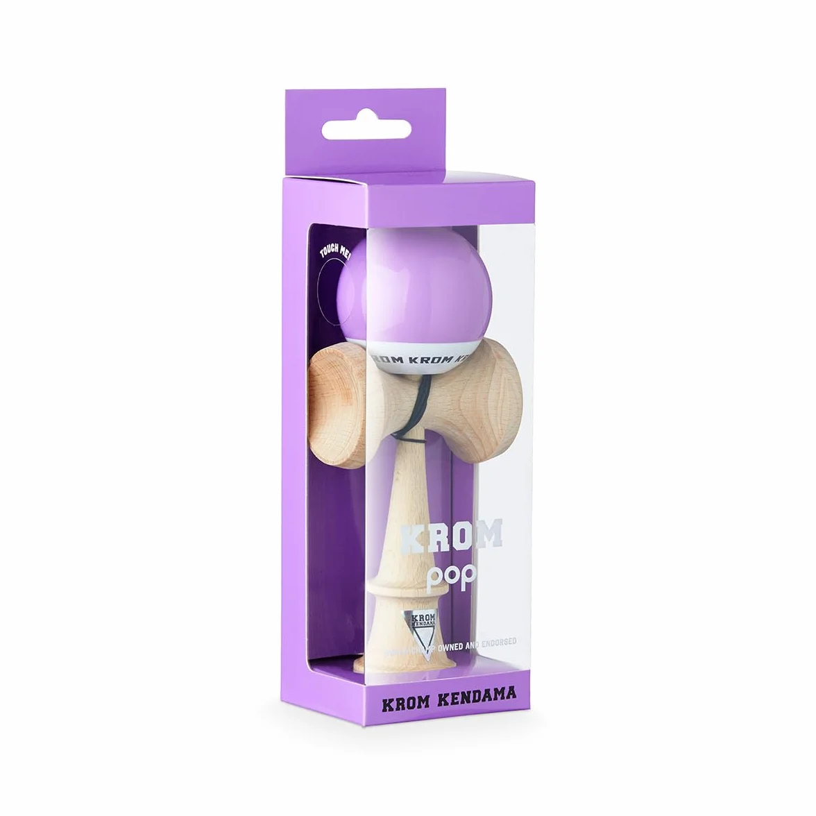 KROM - Kendama POP LOL lawenda – wysoka jakość drewna – dla początkujących i profesjonalistów – opakowanie: zapasowy sznurek + naklejki