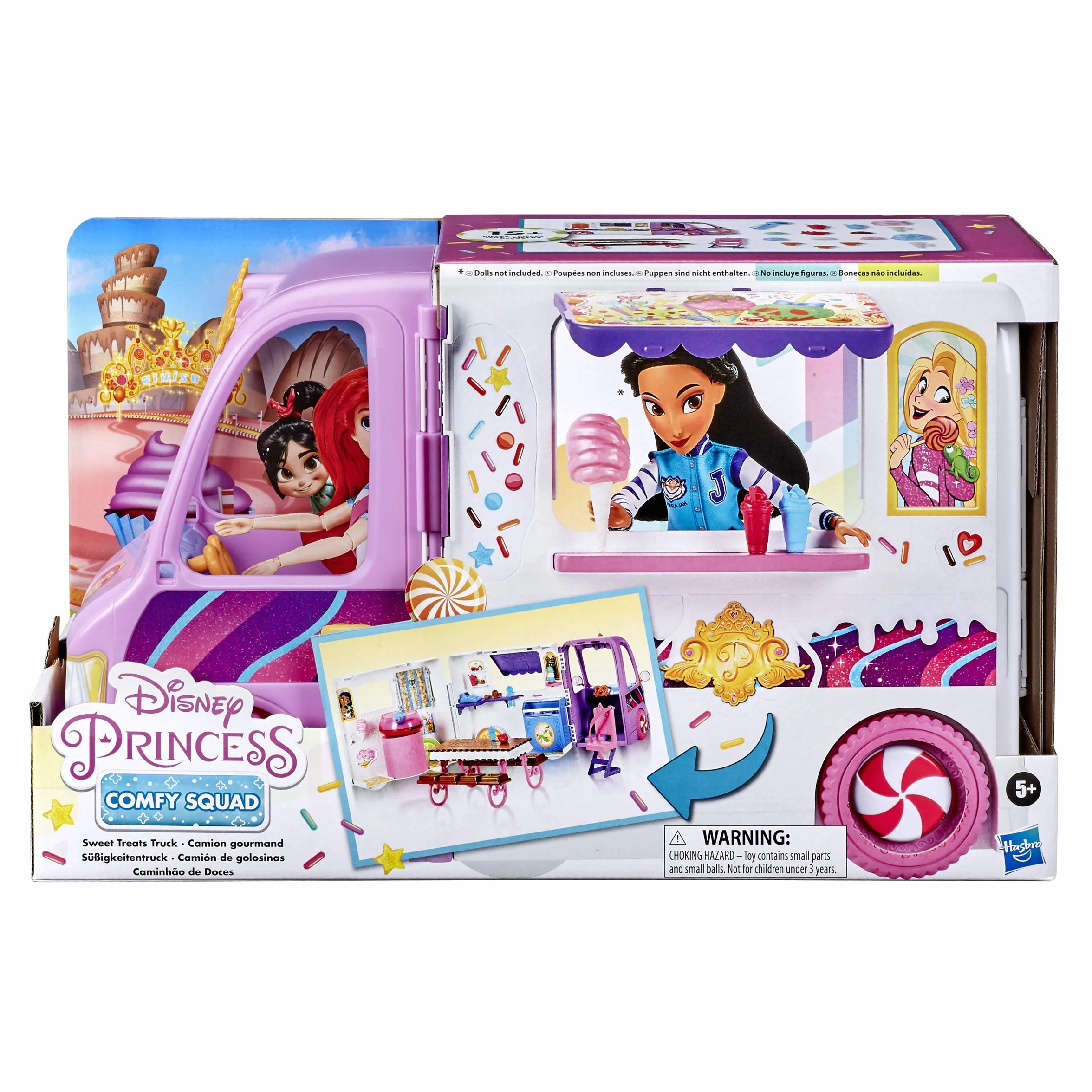 Disney Princess Comfy Squad Sweet Treats Truck, zestaw do zabawy z 16 akcesoriami, sklep z lodami, zabawka dla dziewcząt w wieku od 5 lat