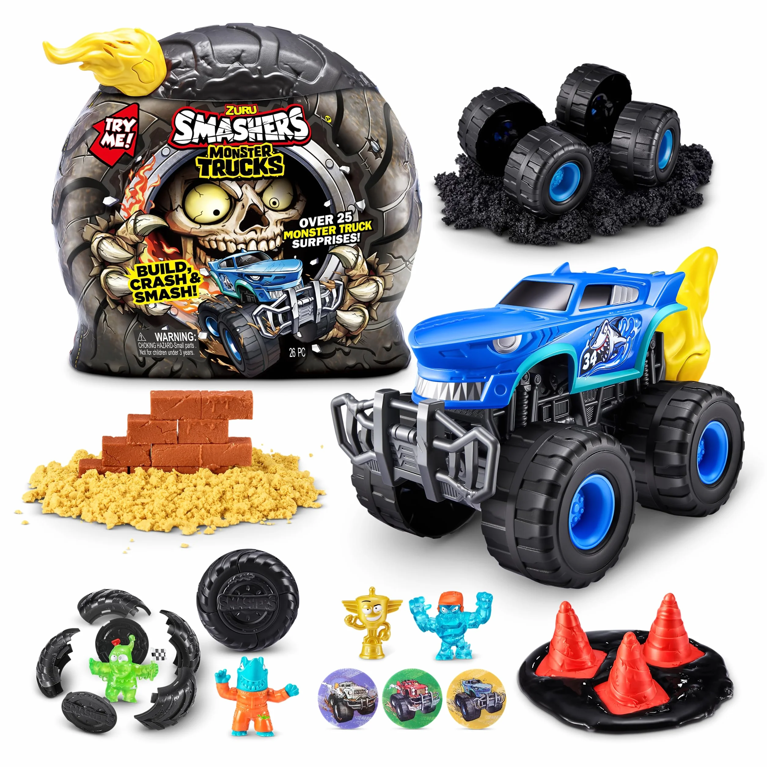 Smashers Monster Truck Surprise od ZURU, Shark Speedster, Boys, z 25 niespodziankami, kolekcjonerskie odkrycie niespodzianki Monster Truck (Shark Speedster)