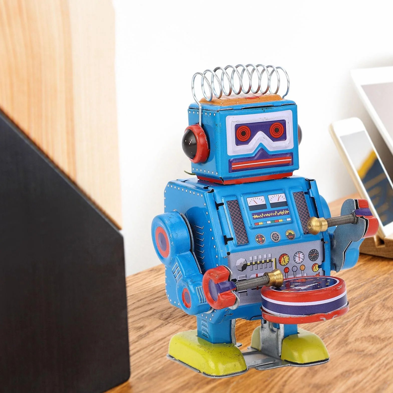 Vintage Metalowy Robot Bębniący z Cyny, Nakręcany Vintage Robot Blaszana Zabawka, Kreatywna Wiosna Mechaniczna Robot Bębniący do Kolekcji, Boże Narodzenie, Impreza,