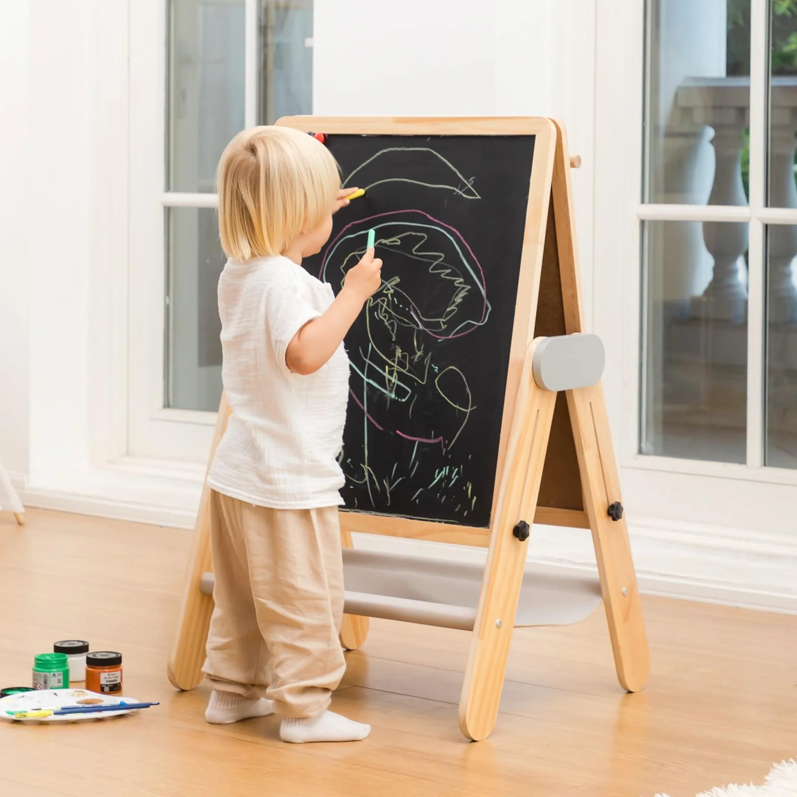 BanaSuper Tablica dla dzieci, regulowana wysokość sztaluga malarska, kreatywna tablica do zabawy dla dzieci, 55 x 65 cm dwustronna podpórka z magnesem i białym