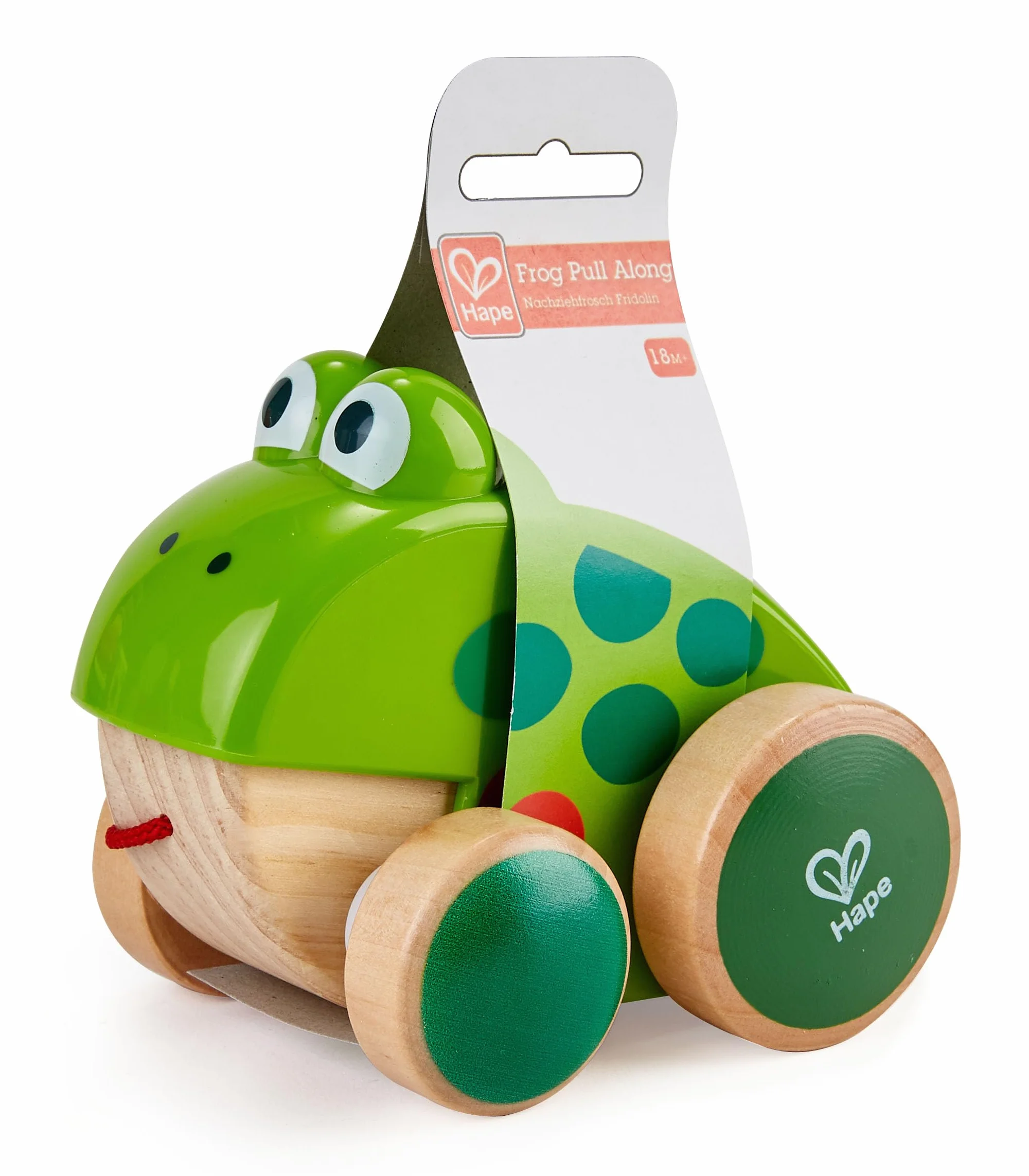 Hape Frog Pull Along, Wooden Frog Fly-Eating Pull Toddler Toy, Bright Colours