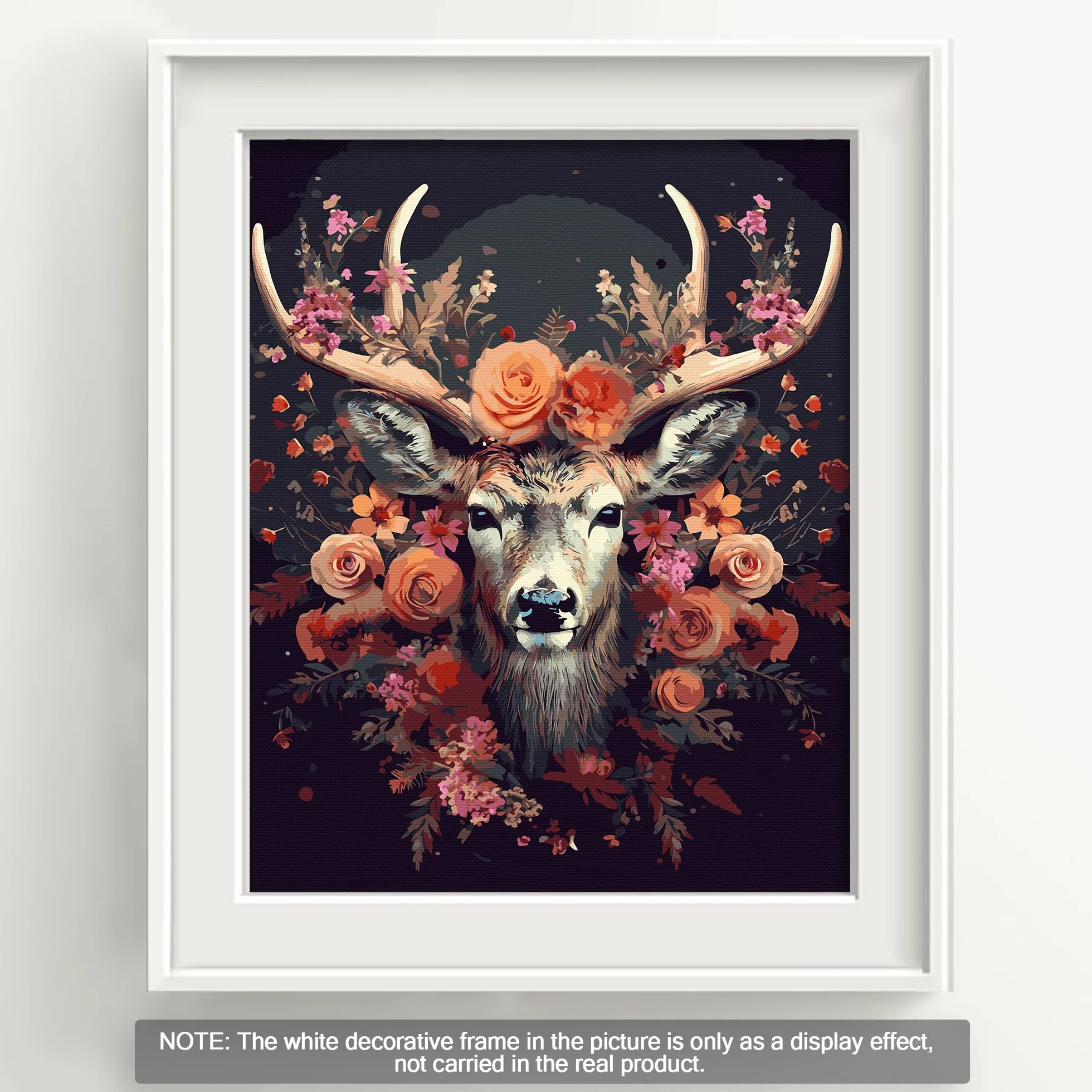 Bougimal Malowanie według liczb, dla dorosłych, zwierzęta, z ramką, łącznie z pędzlem i farbami akrylowymi - 40 x 50 cm, kwiat i jeleń 1