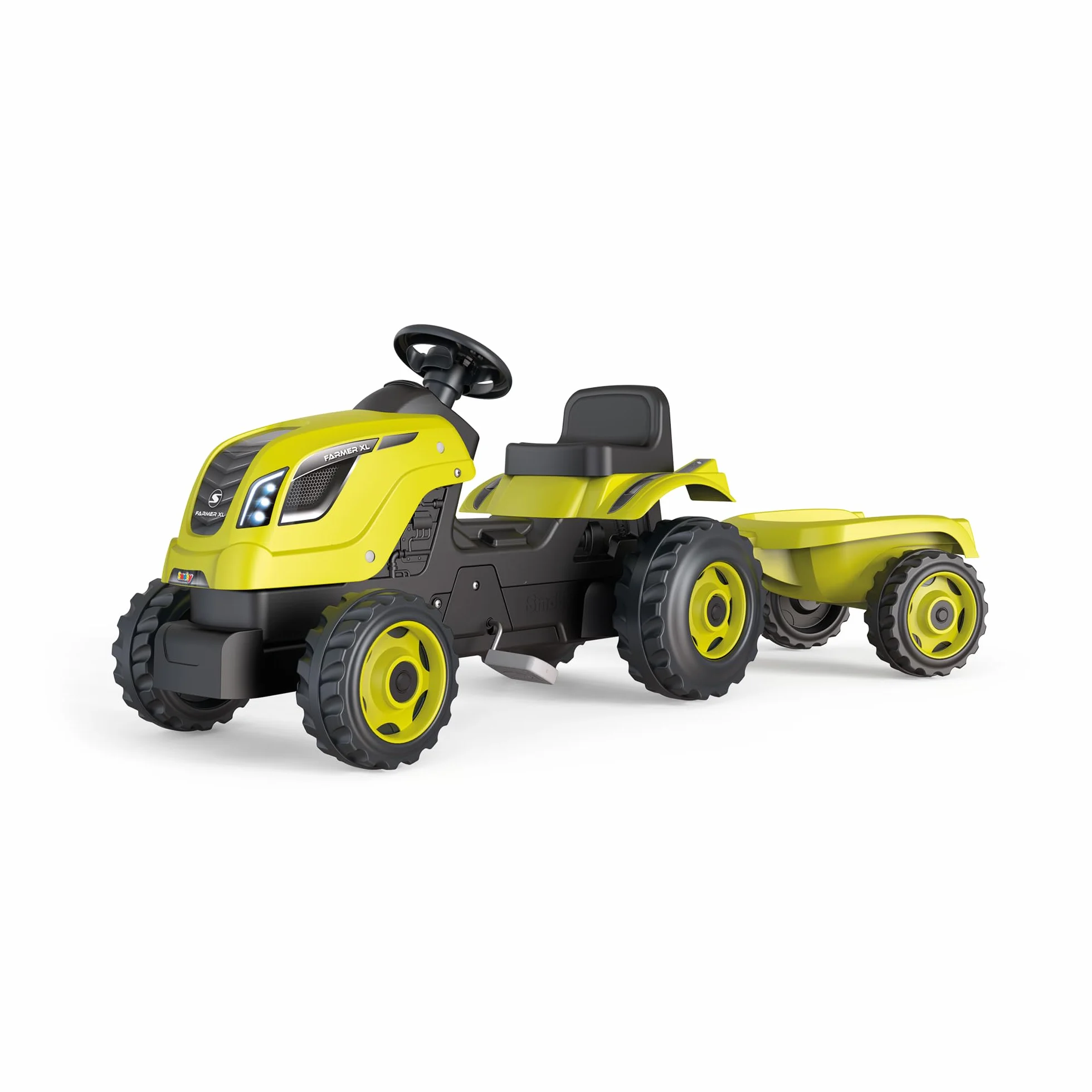 Smoby - Farmer XL Zielony Traktor + Przyczepa - Traktor na pedały dla dzieci - Regulowane Siedzenie - Kierownica z Klaksonem - Otwierana Maska - Od 3 Lat - Wyprodukowano We Francji