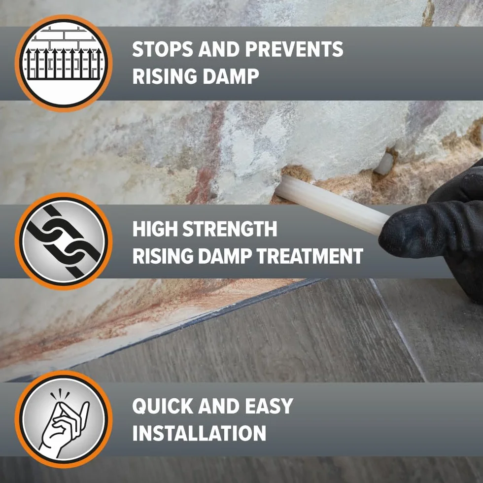 Dryrod Damp Proofing Rods (10 sztuk) – zatwierdzone przez BBA, intensywniejsze niż kremy do iniekcji DPC, pokrycie 1,2 m