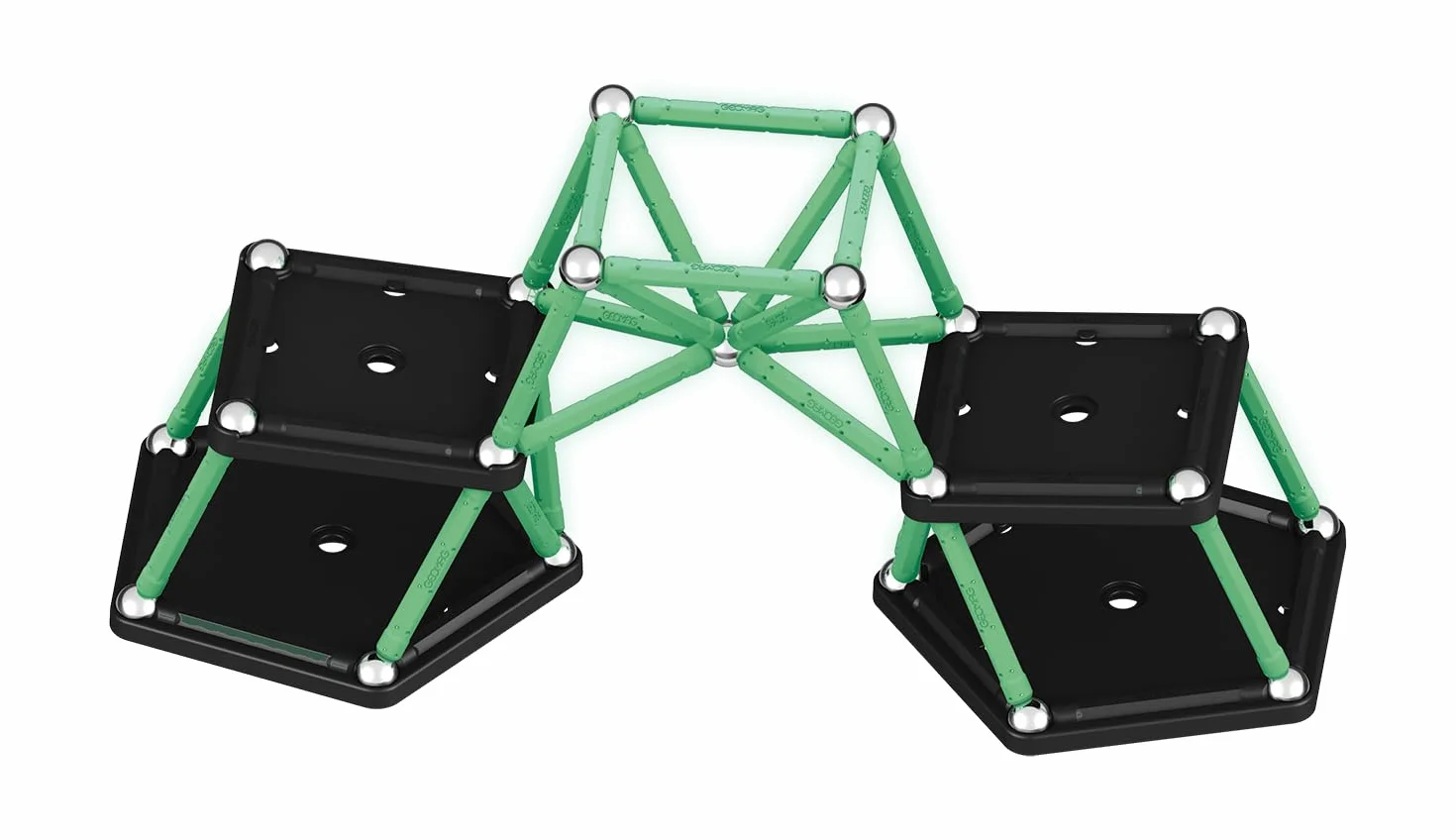 Geomag, Glow Recycled, fosforyzujące konstrukcje magnetyczne, fosforyzujące pręty magnetyczne, opakowanie 60 sztuk, 100% plastik z recyklingu, umiejętności kreatywne