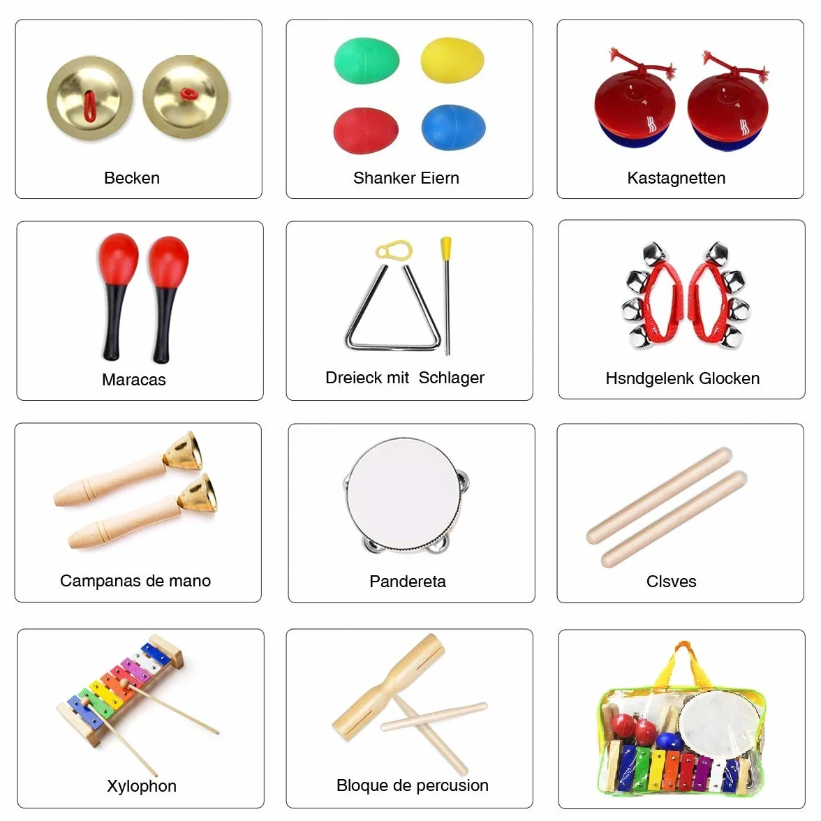 Instrumenty muzyczne dla dzieci, 24 sztuki, drewniane zabawki, instrumenty perkusyjne, zestaw dla małych dzieci i niemowląt, zabawka muzyczna, prezenty, ksylofon, instrumenty perkusyjne w