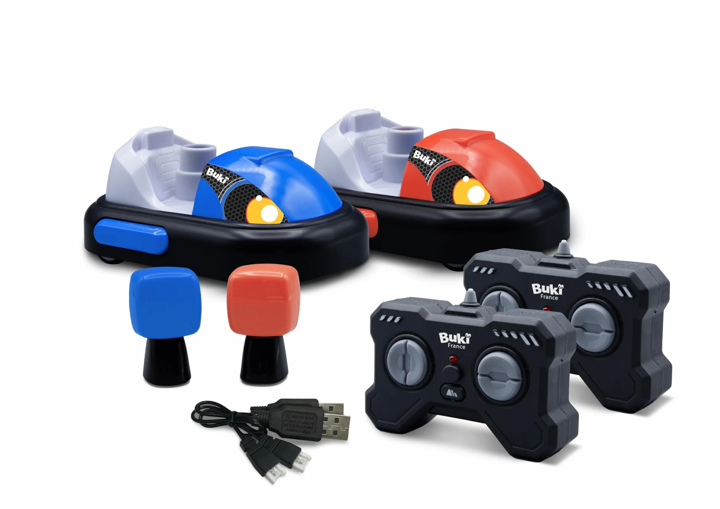 Zdalnie sterowane Super Gokarty - Zestaw 2 samochodów RC z trybami wyścigów i bitwy - Gokarty z możliwością ładowania USB + naklejki z możliwością personalizacji - zabawka dla dzieci 6 lat + - 37296