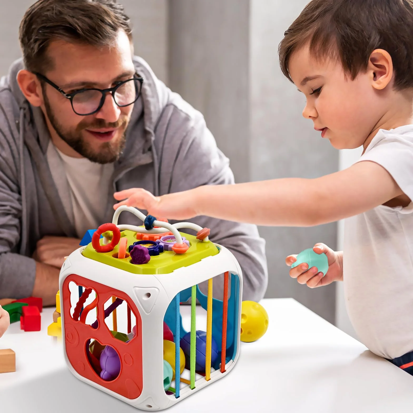 Zabawki sensoryczne Montessori dla dzieci w wieku 1 2 lat Chłopiec Dziewczyna Prezenty, Wielofunkcyjne zabawki edukacyjne 7 w 1 z sortownikiem kształtów, Klocki do układania dla małych dzieci Urodziny