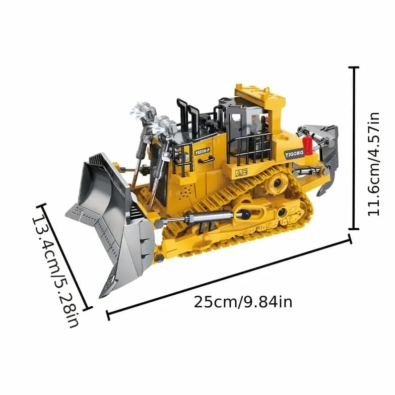 RC Bulldozer, 9-kanałowy zdalnie sterowany buldożer, zabawka 1:20, w pełni funkcjonalny pojazd RC gąsienicowy ze światłem i efektami dźwiękowymi