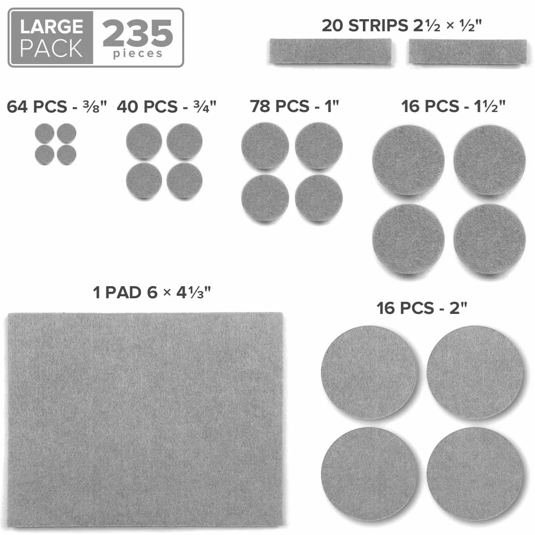 Filcowe podkładki meblowe X-PROTECTOR 235 PCS Premium Samoprzylepne podkładki - Filcowe podkładki do Nóżki mebli - Najlepsze podkładki meblowe - Chroń swoje podłogi z drewna i laminatu!
