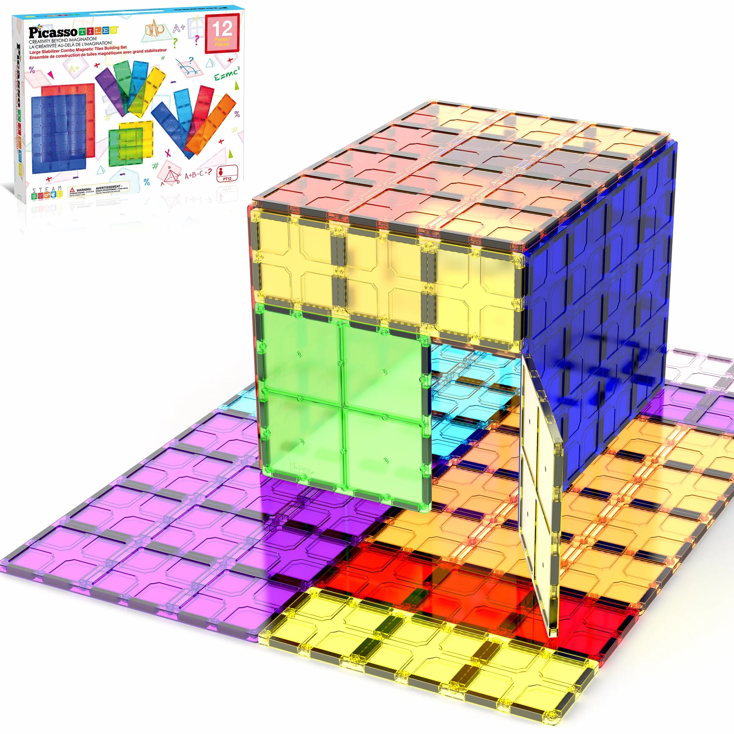 PicassoTiles Magnetyczne klocki budowlane 12 szt. Zestaw edukacyjny STEM Duża podstawa Jumbo XL