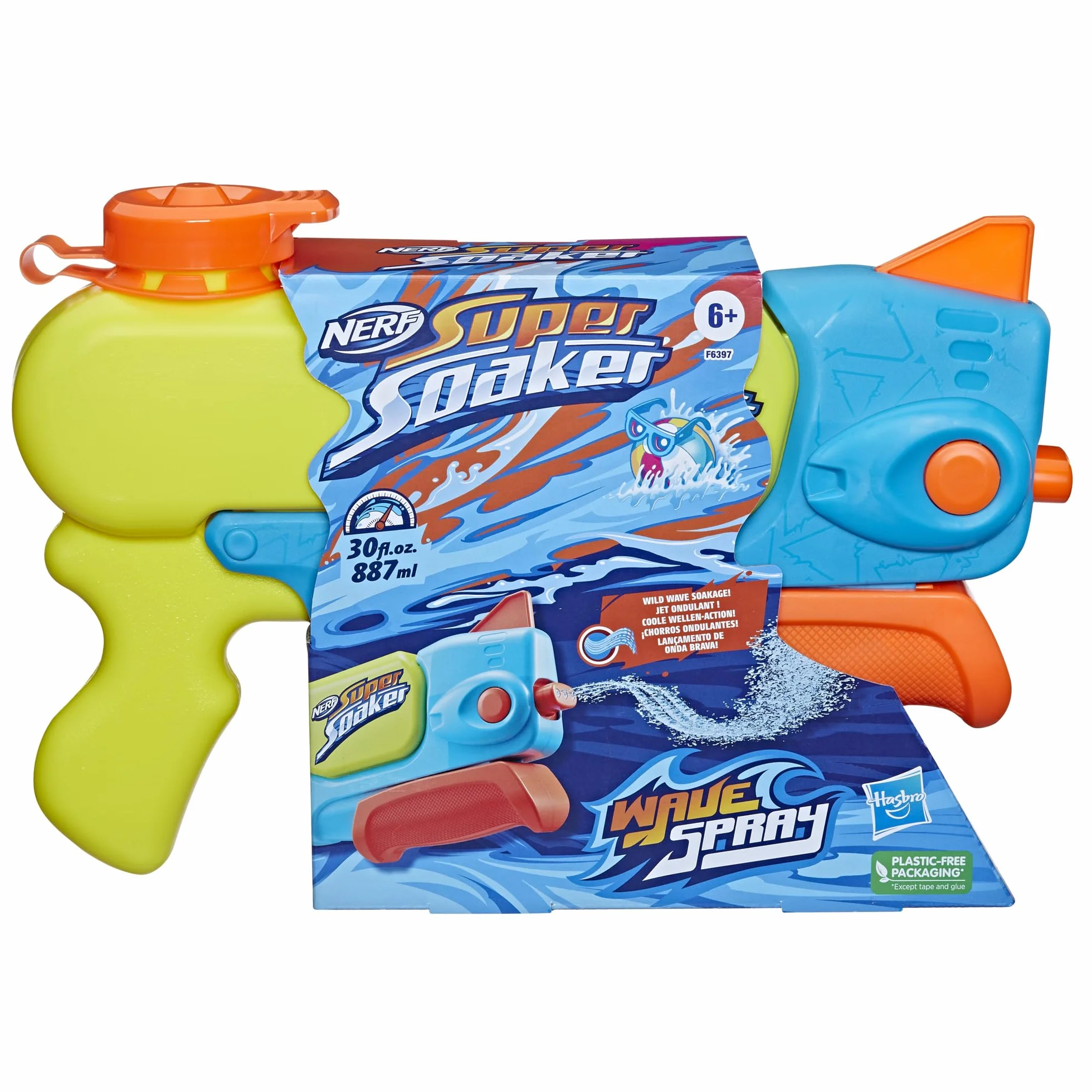 Nerf Super Soaker Wave Spray Blaster na wodę | Zabawka outdoorowa na plażę i do ogrodu dla dzieci | Falujący strumień wody - zbiornik 887 ml| Pomysł na prezent dla 6-latka, dla chłopców i dziewczynek