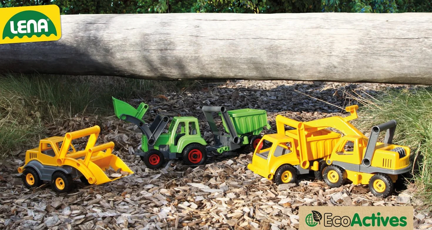 Lena 4210 EcoActives samochód ciężarowy wywrotka, pojazd budowlany ok. 27 cm, wytrzymała wywrotka, dla dzieci od 2 lat, pojazd zabawkowy w kolorze żółtym