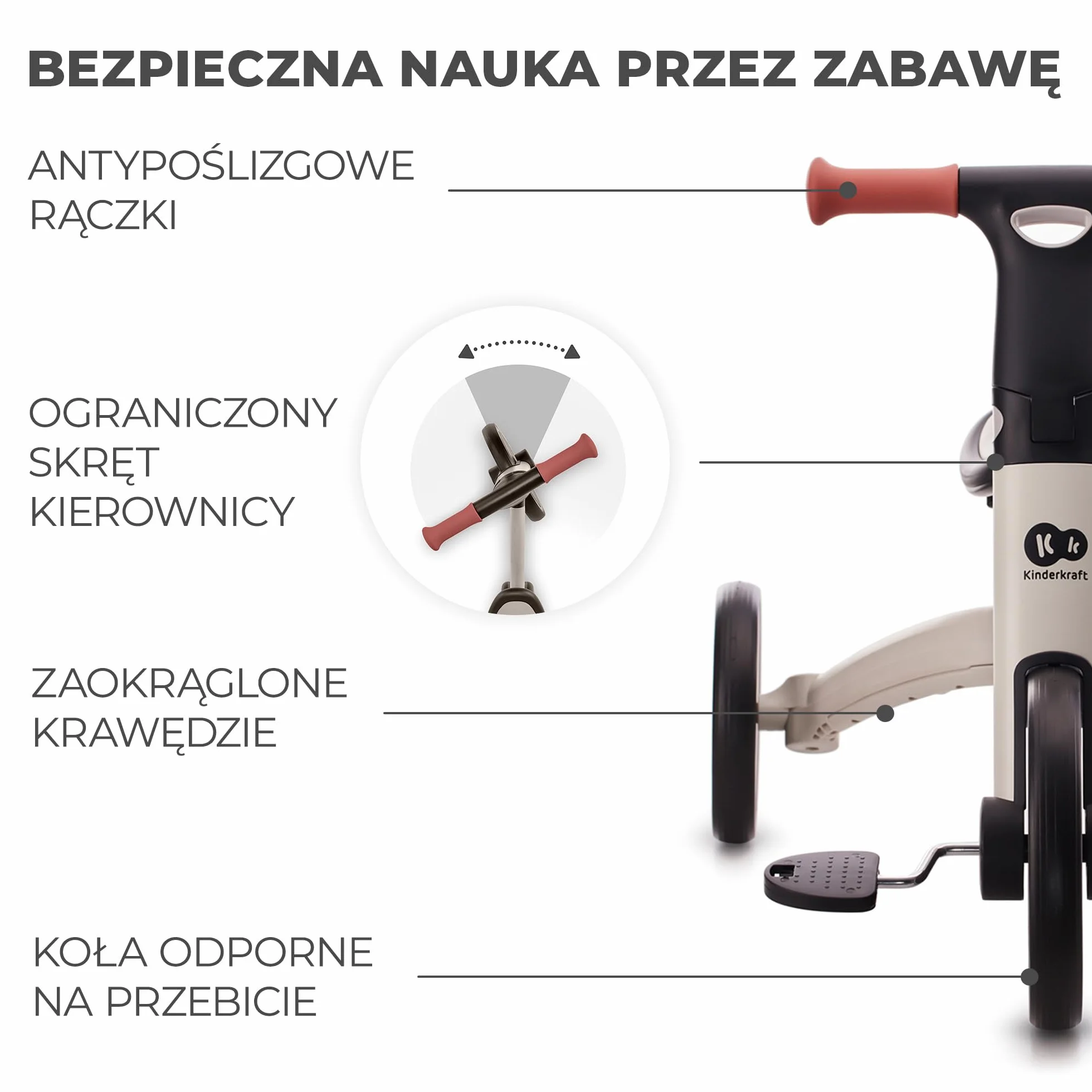 kk Kinderkraft 4TRIKE Trójkołowiec 3w1, Rowerek Biegowy, Pchacz, Wielofunkcyjny, Bezpieczny, Regulowane Siodełko, Szary