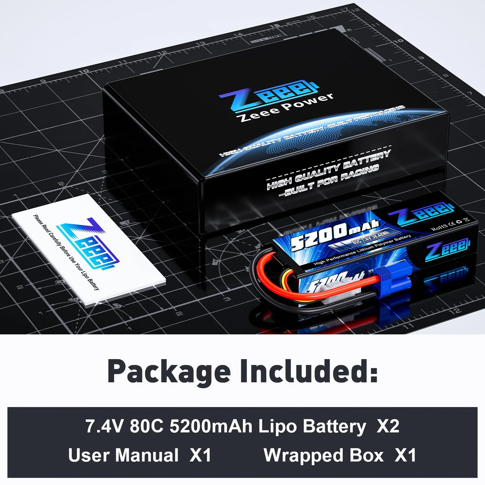 Bateria Lipo Zeee 2S 5200mAh 7.4V 80C Twarda obudowa Bateria z wtyczką EC5 do 1/8 1/10 RC Pojazdy Samochód RC Buggy Truggy RC Samolot UAV Drone FPV (2 szt.)