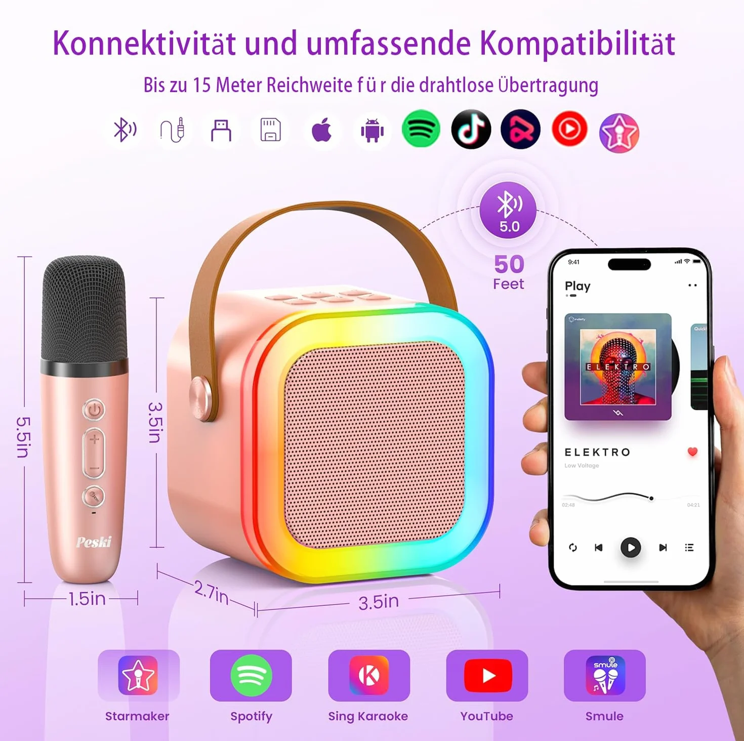 Maszyna do karaoke dla dzieci, mini maszyna do karaoke z 2 mikrofonami Bluetooth, przenośny głośnik Bluetooth z efektami dźwiękowymi i diodami LED, prezent dla dzieci w wieku 3-12 lat, dla dziewcząt i