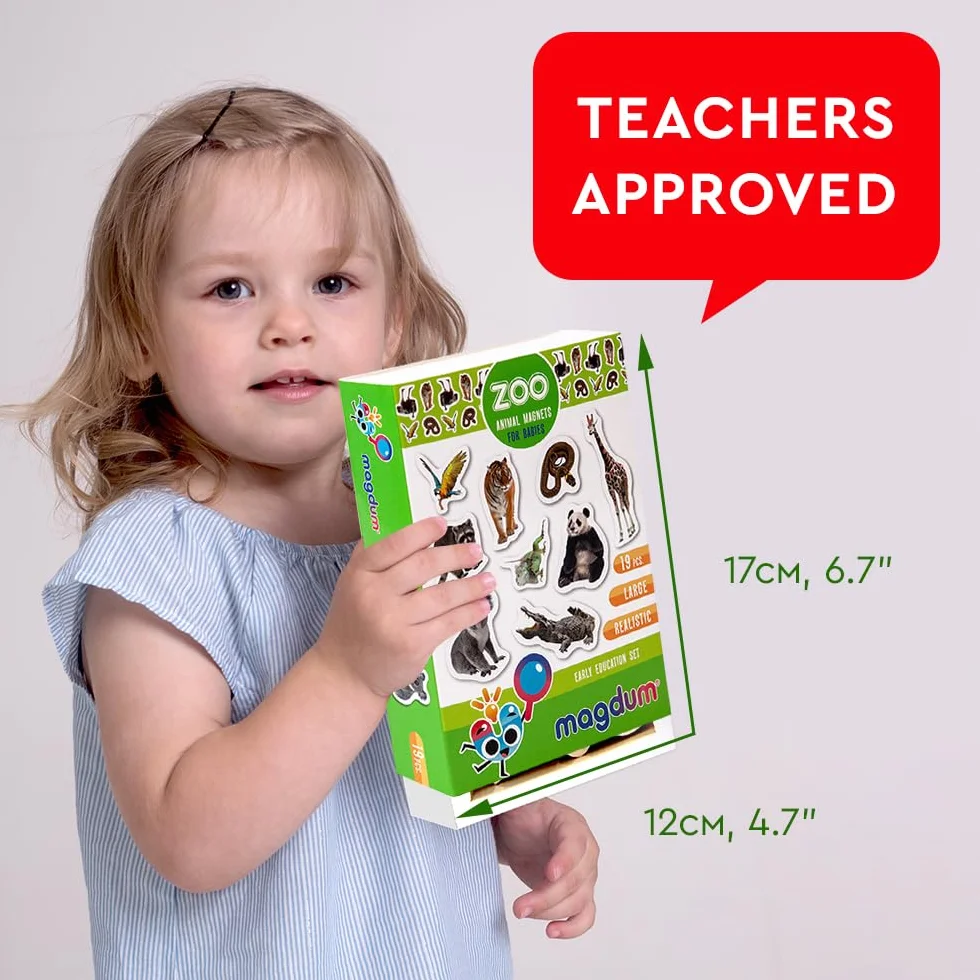 Magnesy ze zdjęciami zwierząt z ZOO dla dziecka - duże magnesy na lodówkę - edukacyjne zabawki magnetyczne dla 3-latków