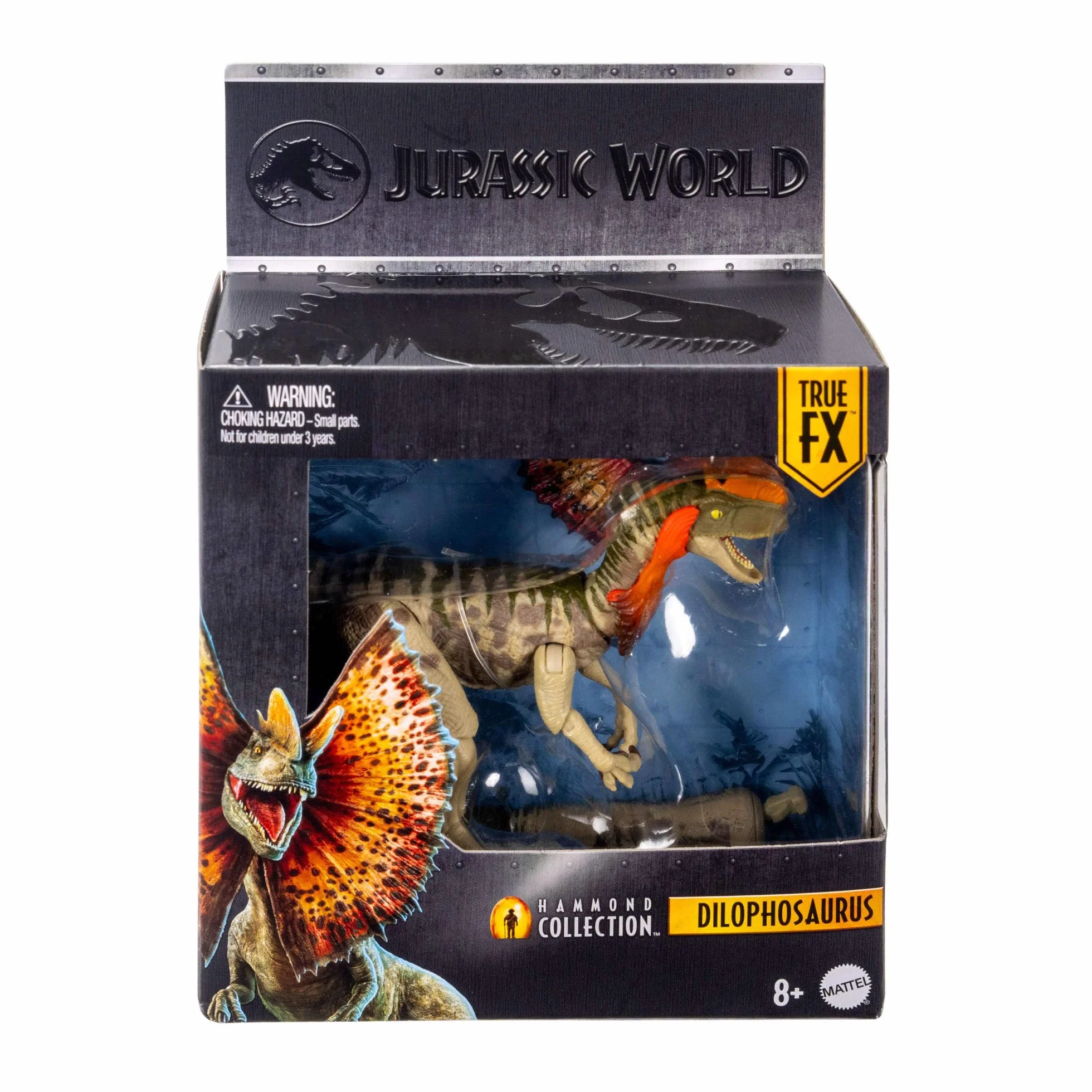 Jurassic World Kolekcja Hammonda Dilofozaur Dinozaur Figurka premium, realistyczne oczy, ruchome punkty i dodatkowa głowa, zabawka dla dzieci 8+, fanów i kolekcjonerów, JKM93